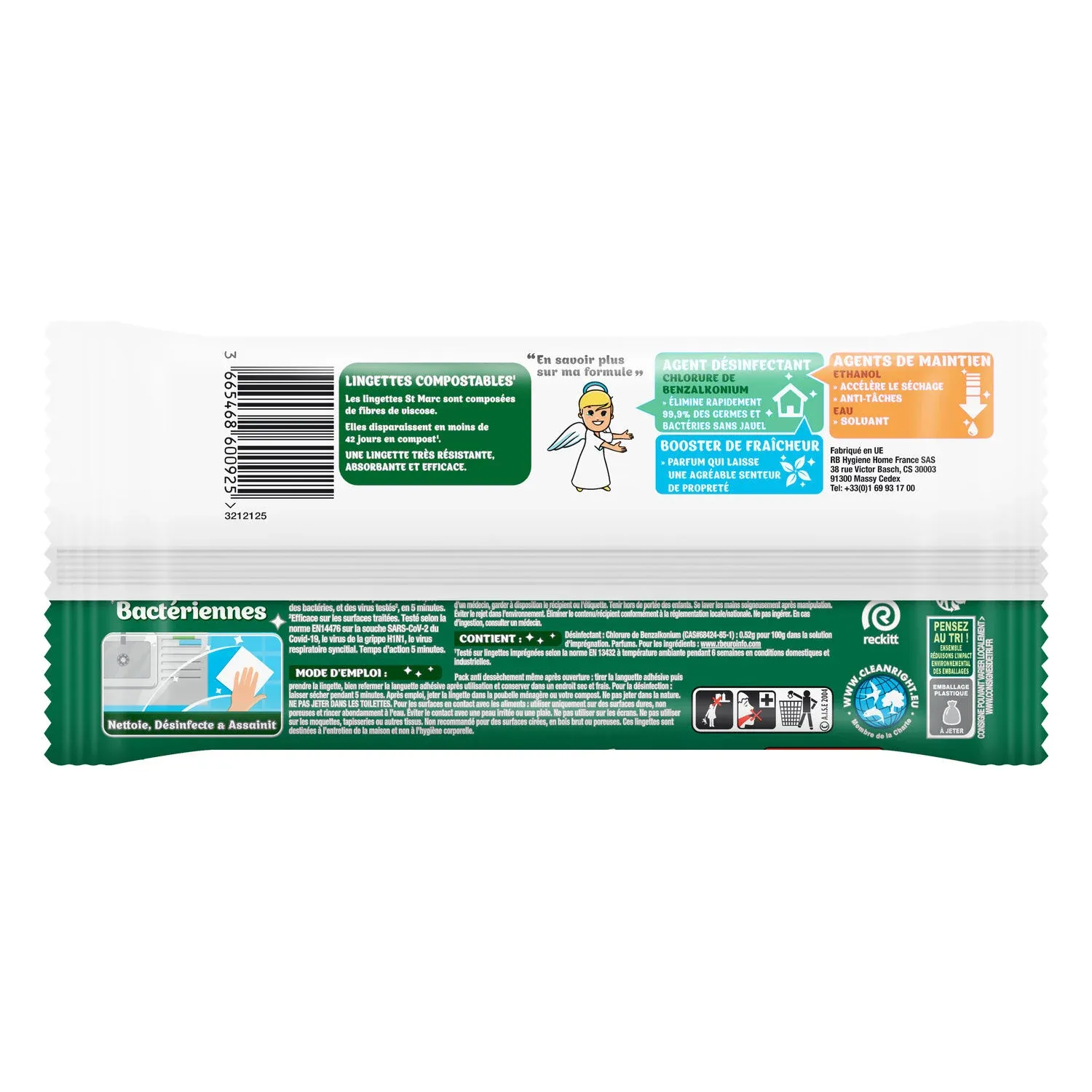Lingettes nettoyantes désinfectantes Anti-Bactériennes ST MARC