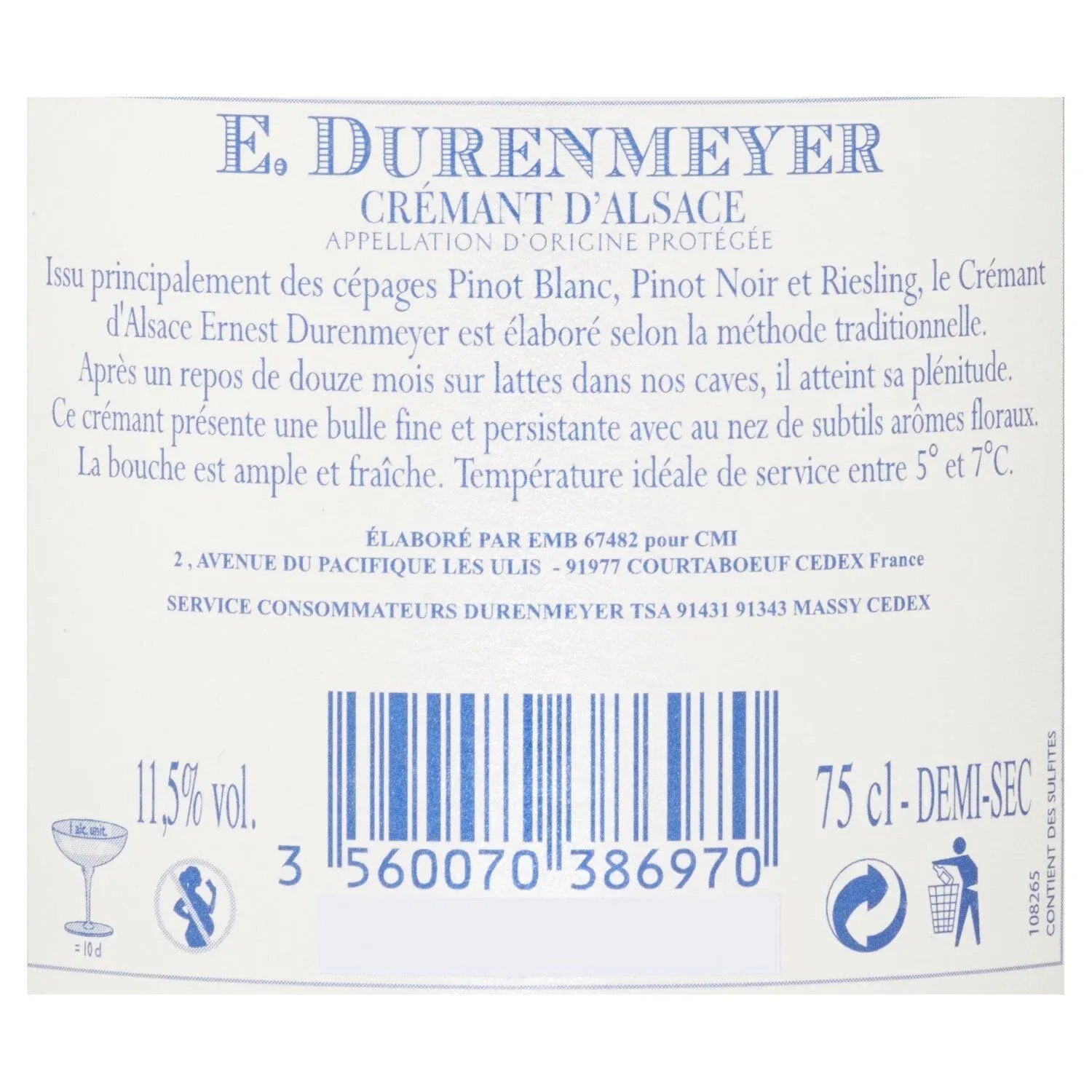 Crémant A.O.P. d'Alsace demi-Sec E.DURENMEYER