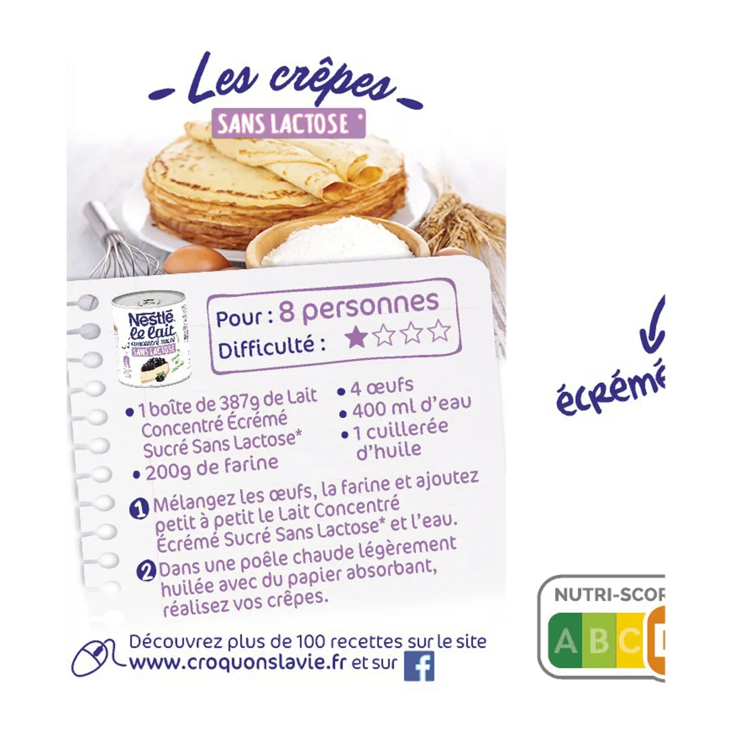 Lait concentré sucré sans lactose NESTLE