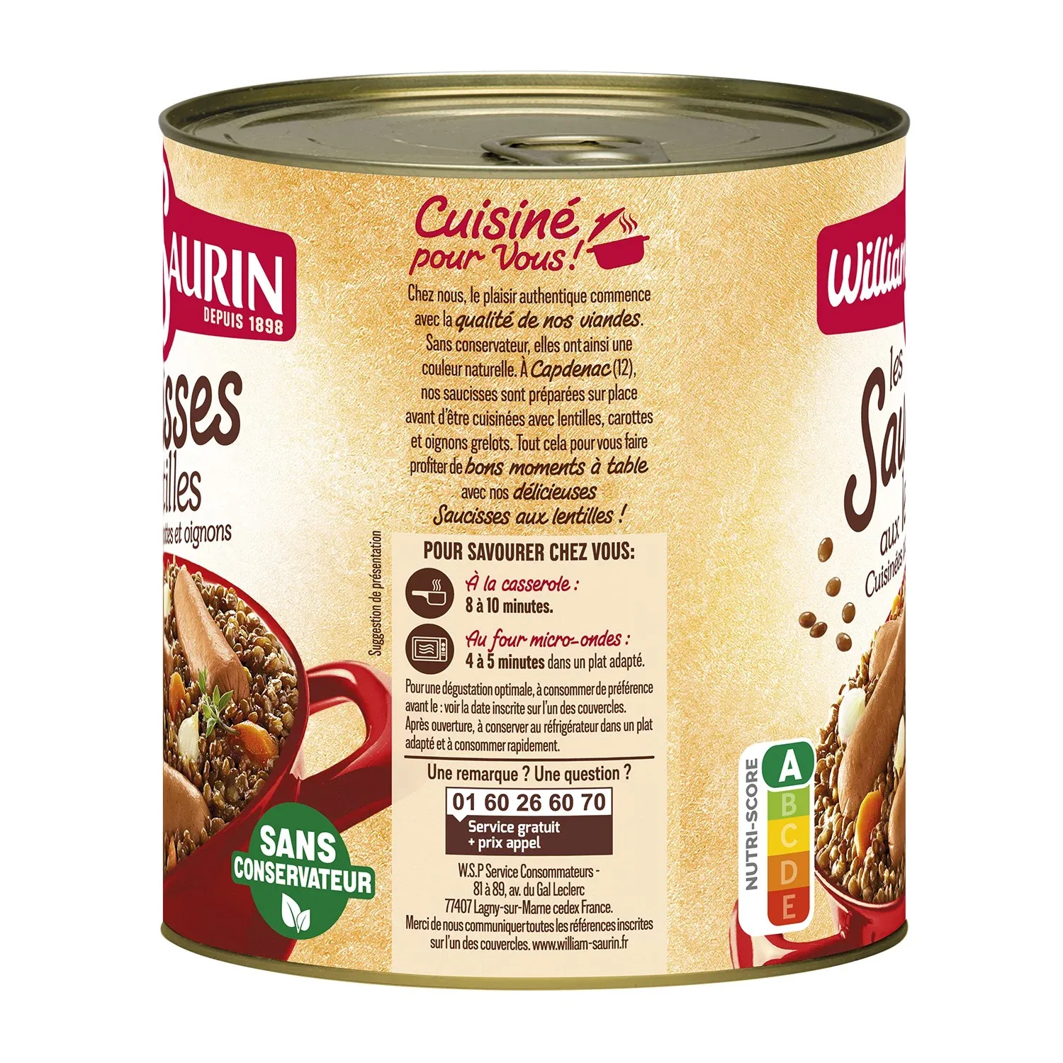 Plat familial Saucisses aux Lentilles  WILLIAM SAURIN