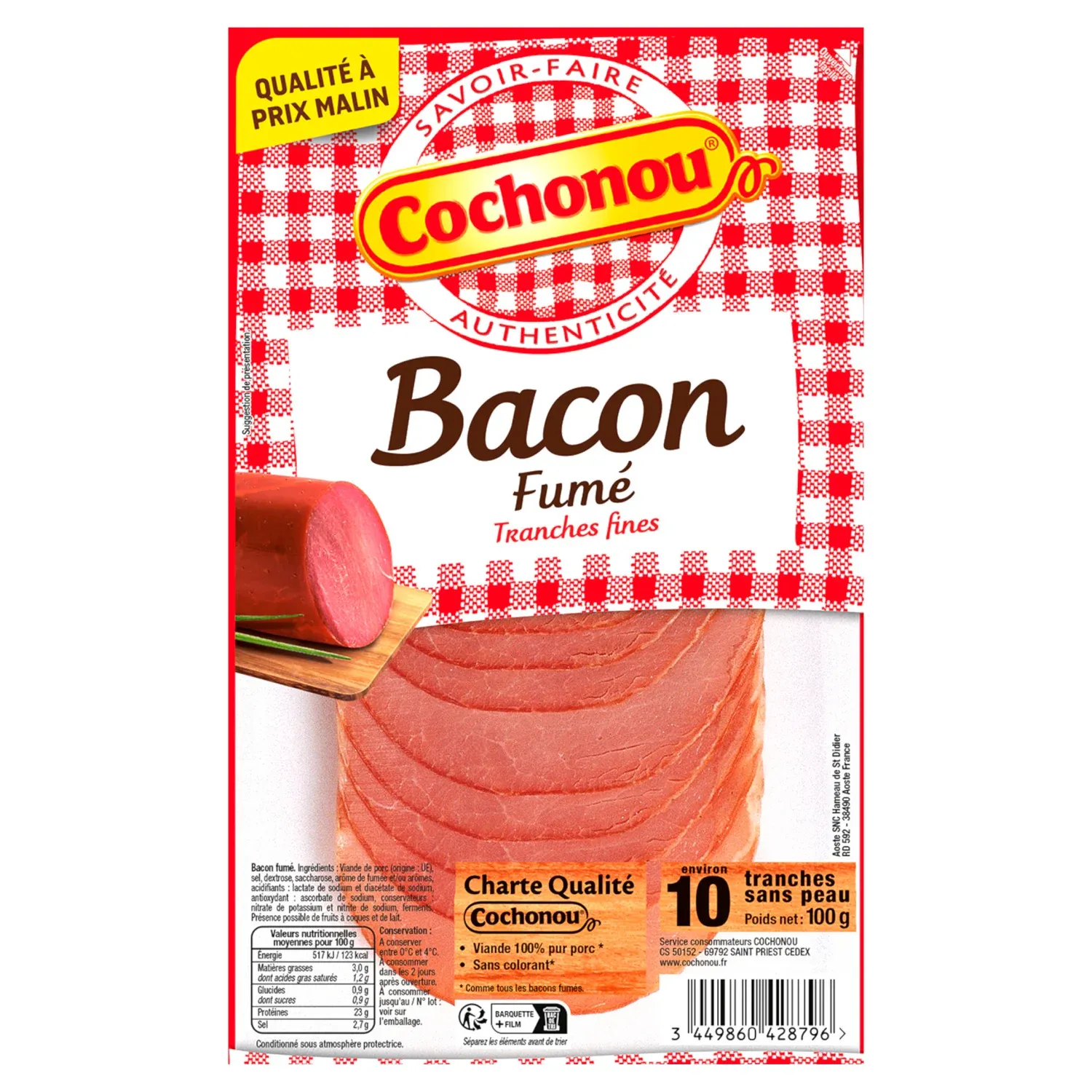 Bacon pur porc/tranches fines COCHONOU