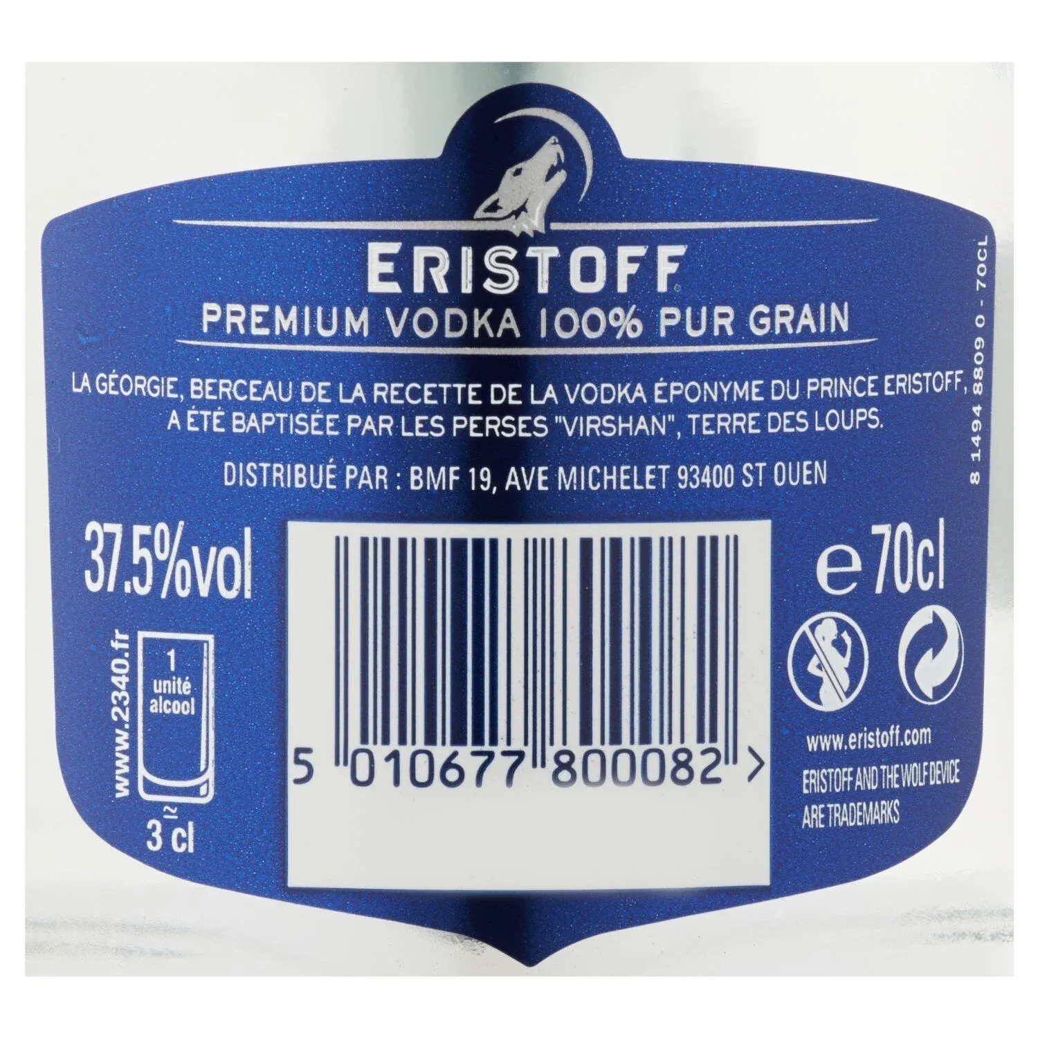 Vodka 100% pur grain ERISTOFF