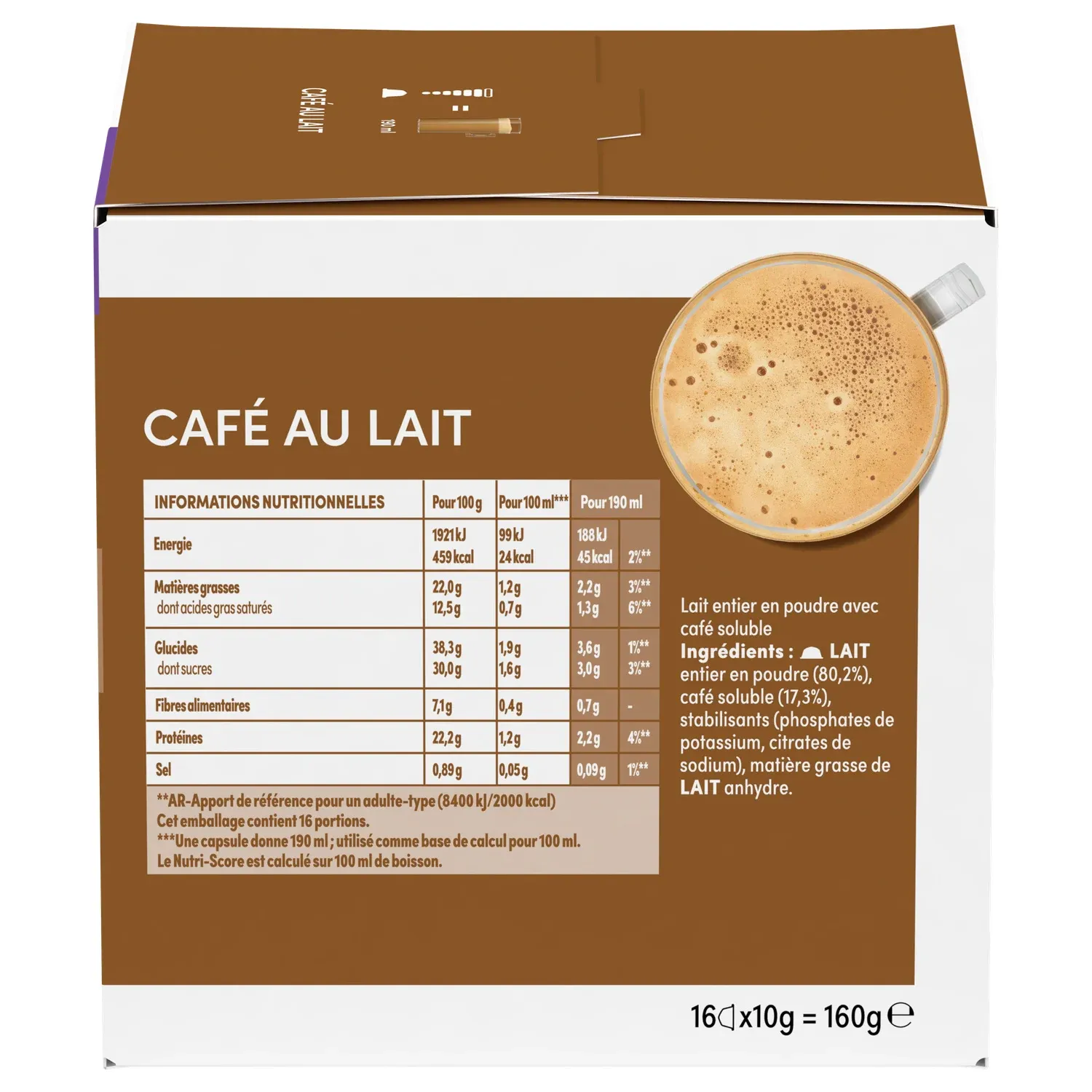 Café Capsules Compatible Dolce Gusto Café au lait intensité 7 NESCAFE DOLCE GUSTO