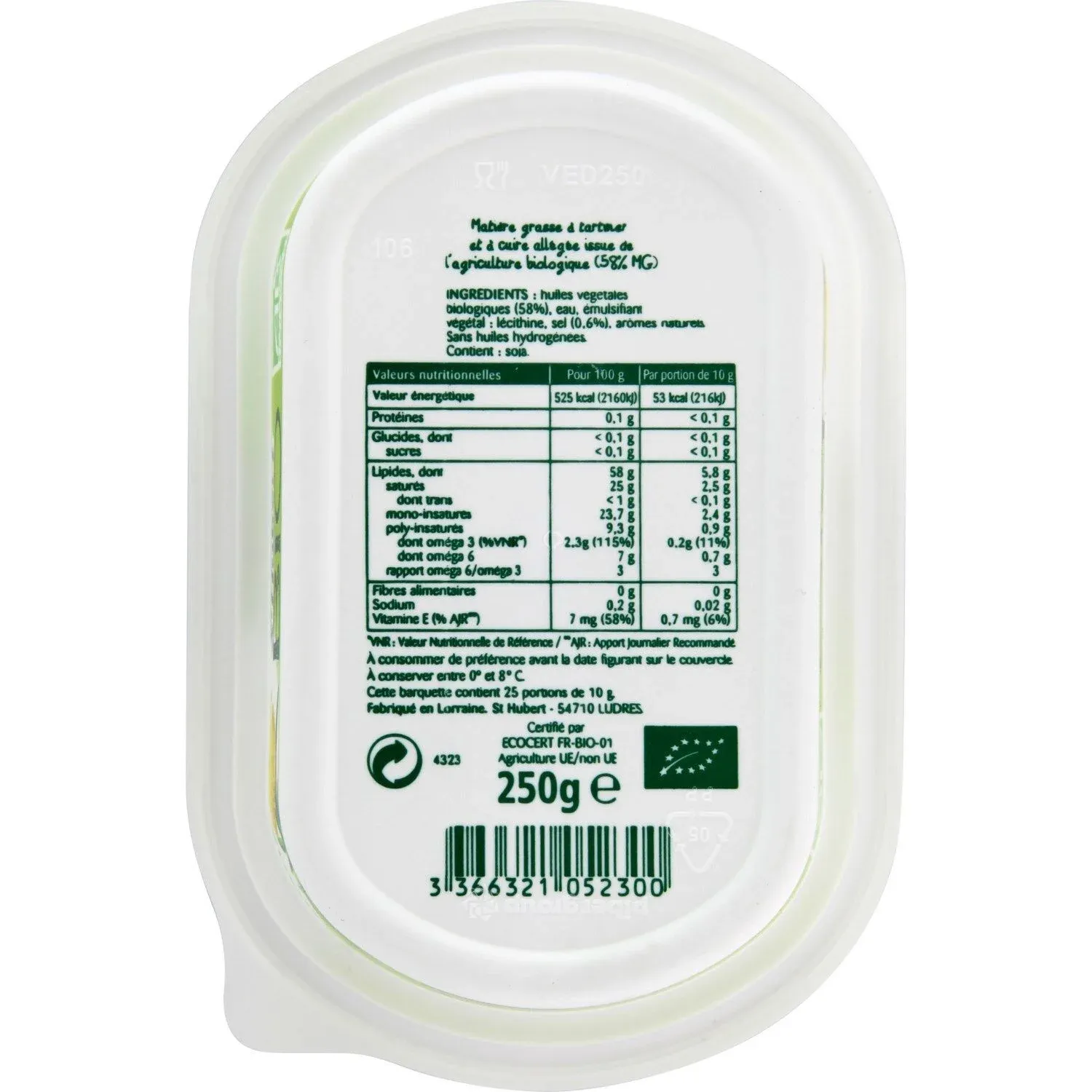 Margarine Doux Bio Tartine et Cuisine ST HUBERT