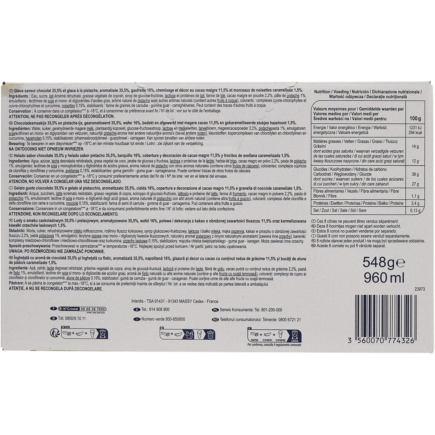 Glaces cônes chocolat pistache SIMPL