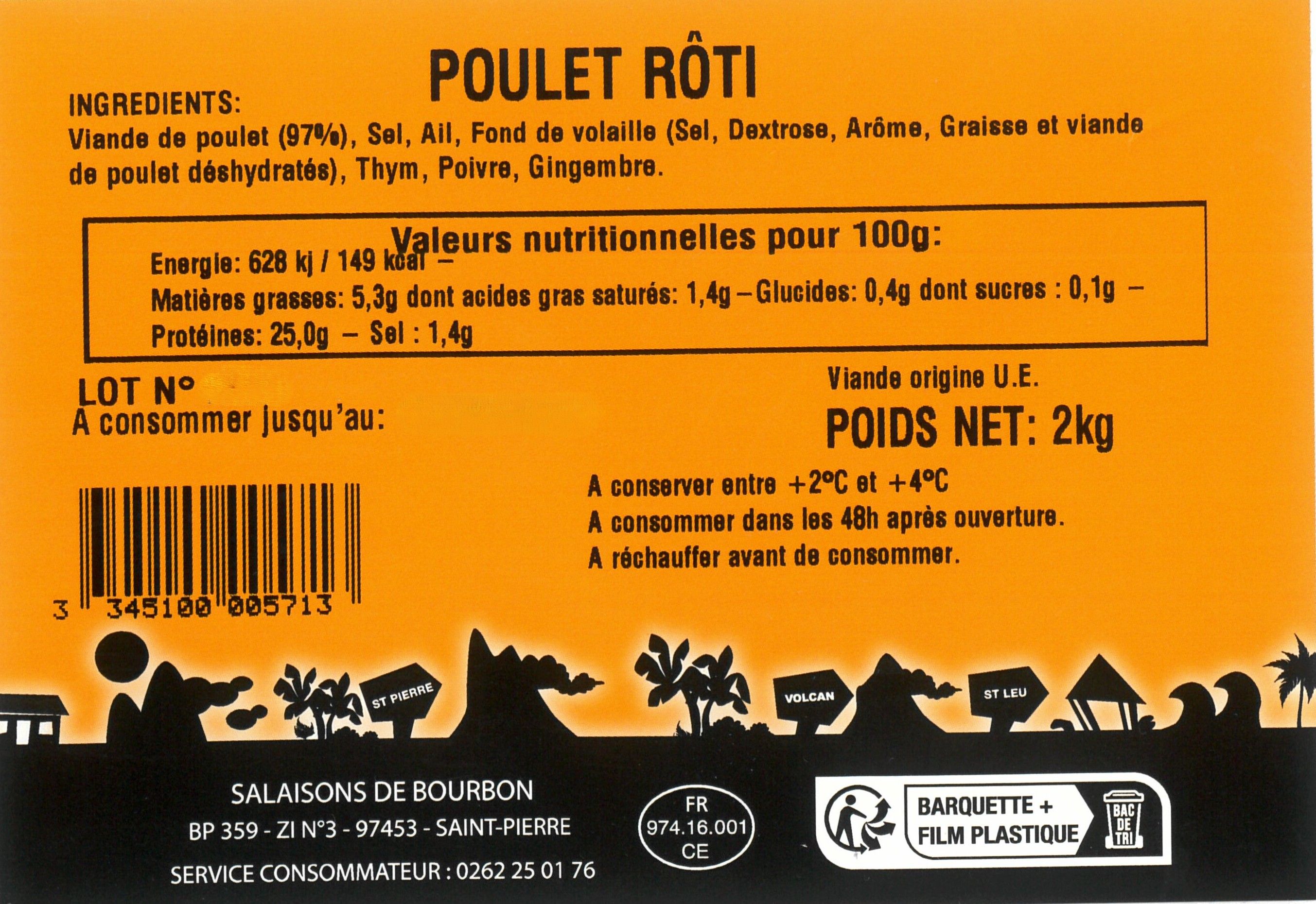 POULET RÔTI  SANS OS 2 KG