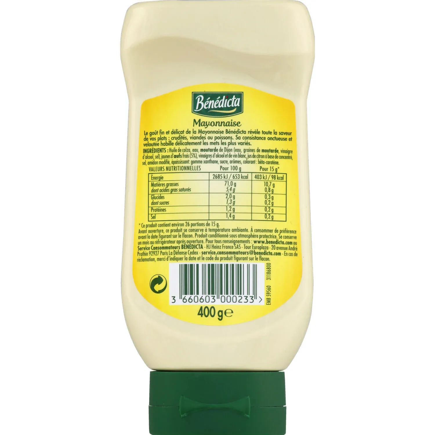 Mayonnaise aux œufs frais BENEDICTA