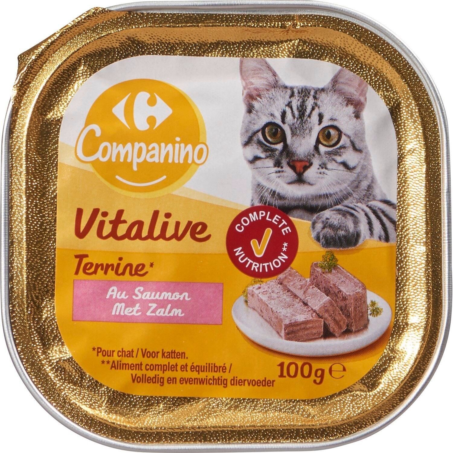 Pâtée Pour Chat Adulte En Terrine Saumon Vitalive CARREFOUR COMPANINO