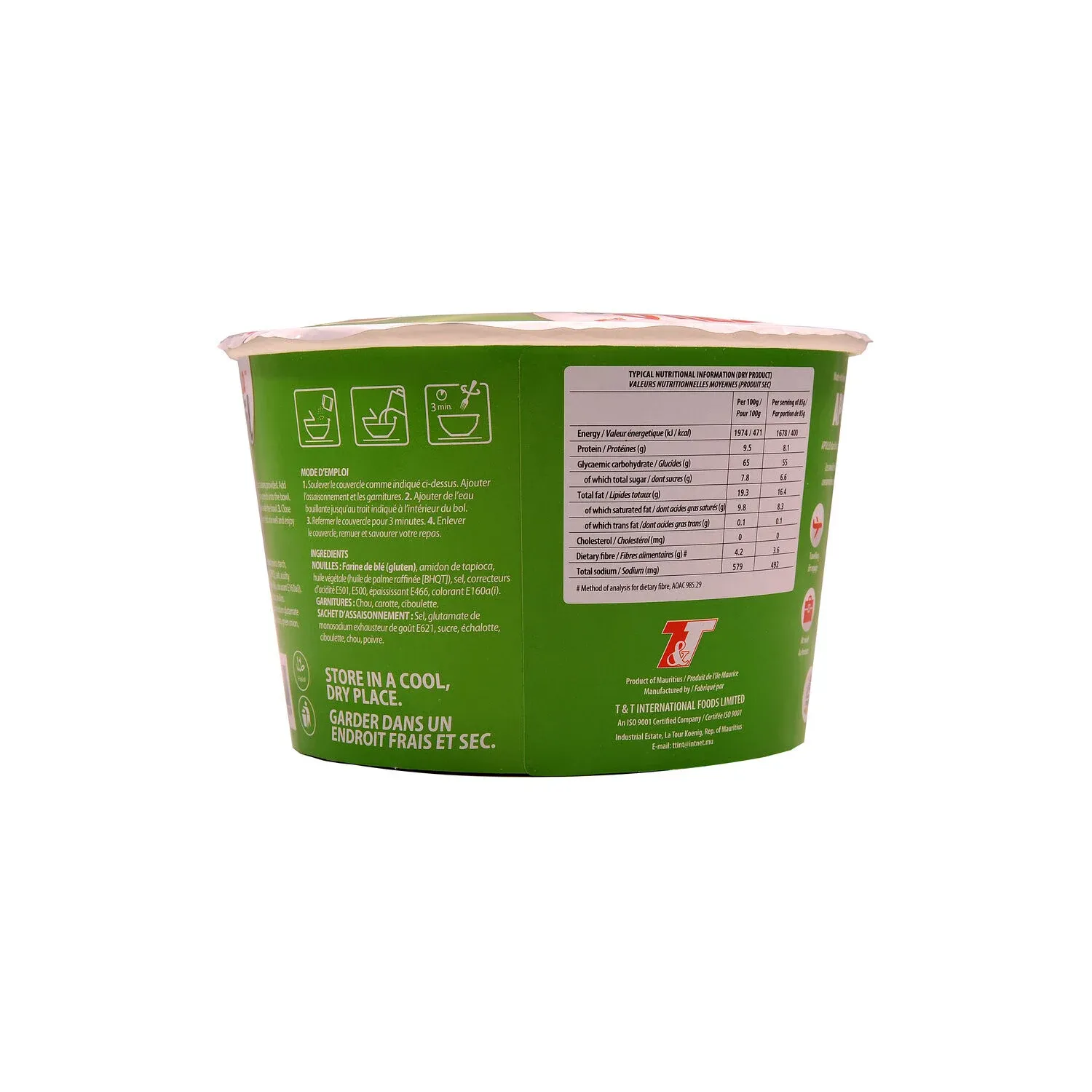 Nouilles dan bol saveur légumes Ile Maurice APOLLO