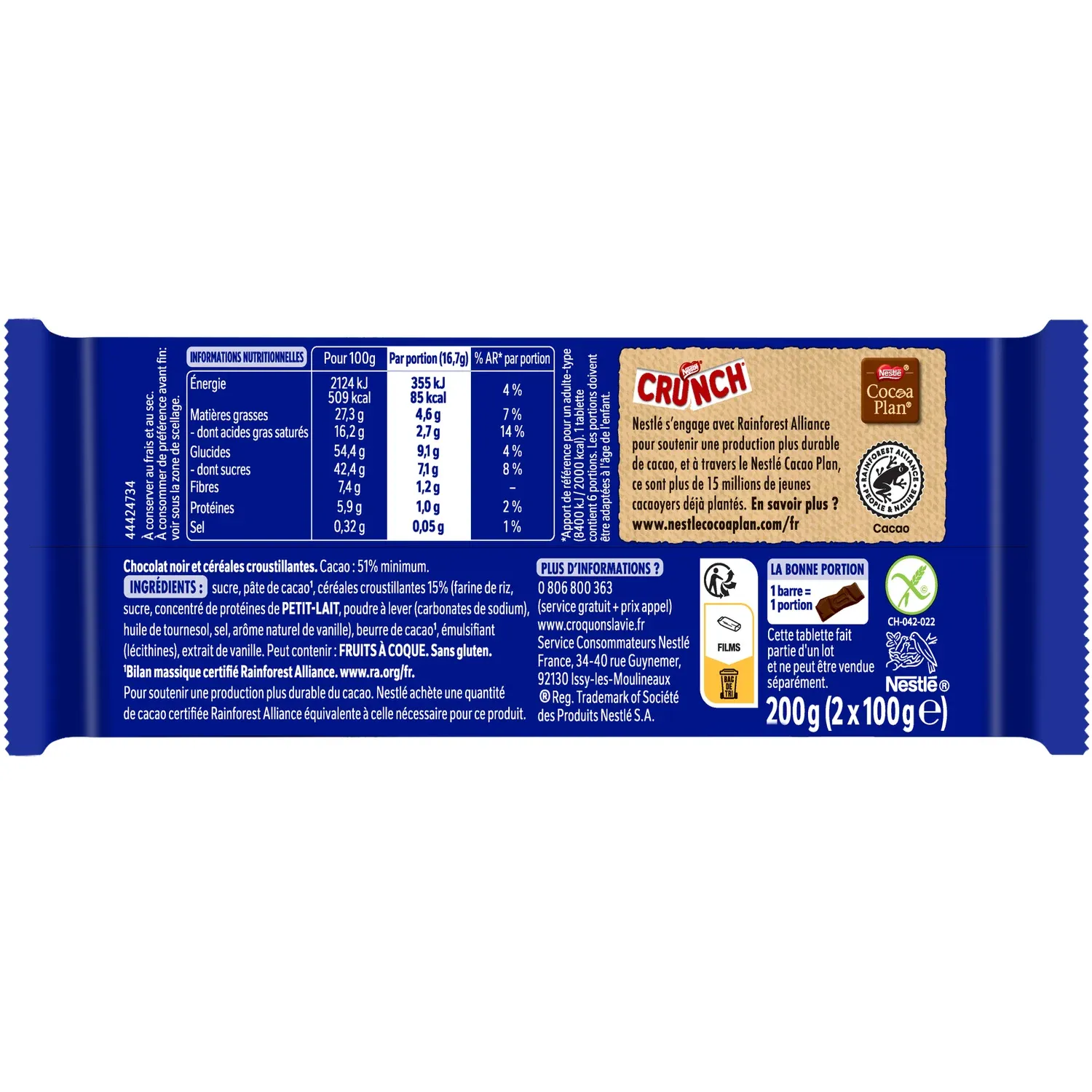 Tablette de Chocolat Noir Crunch NESTLE