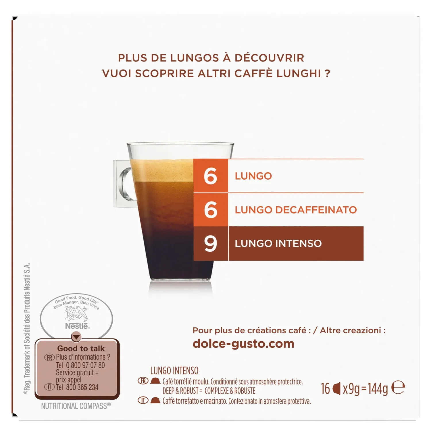 Café capsules Compatible Dolce Gusto lungo intenso intensité 9 NESCAFE DOLCE GUSTO