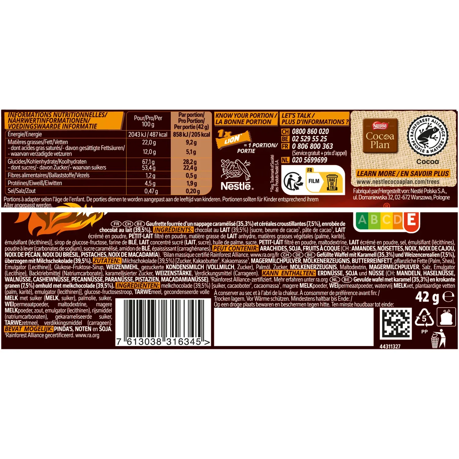 Barre de chocolat au lait LION