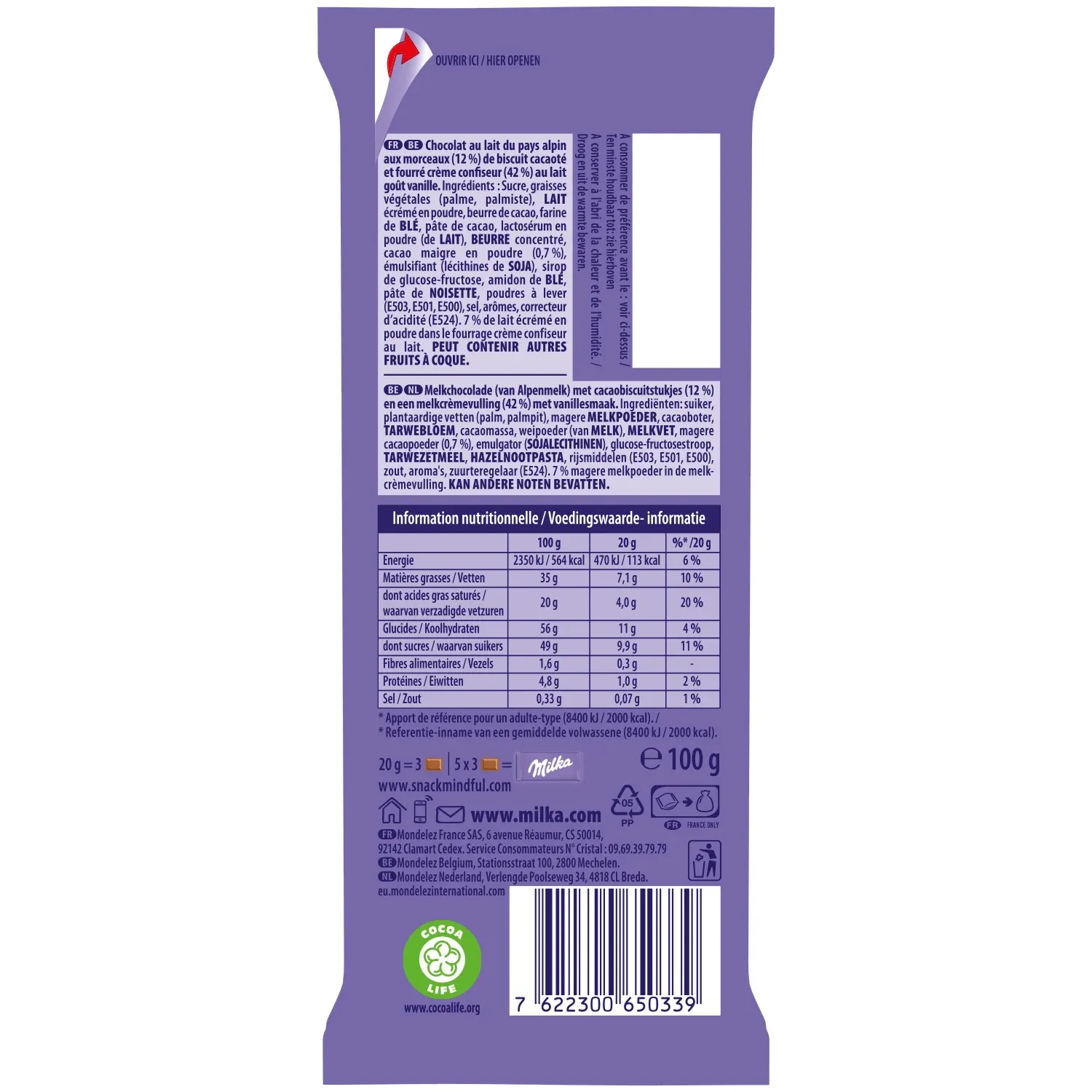 Tablette de Chocolat Lait Oreo MILKA