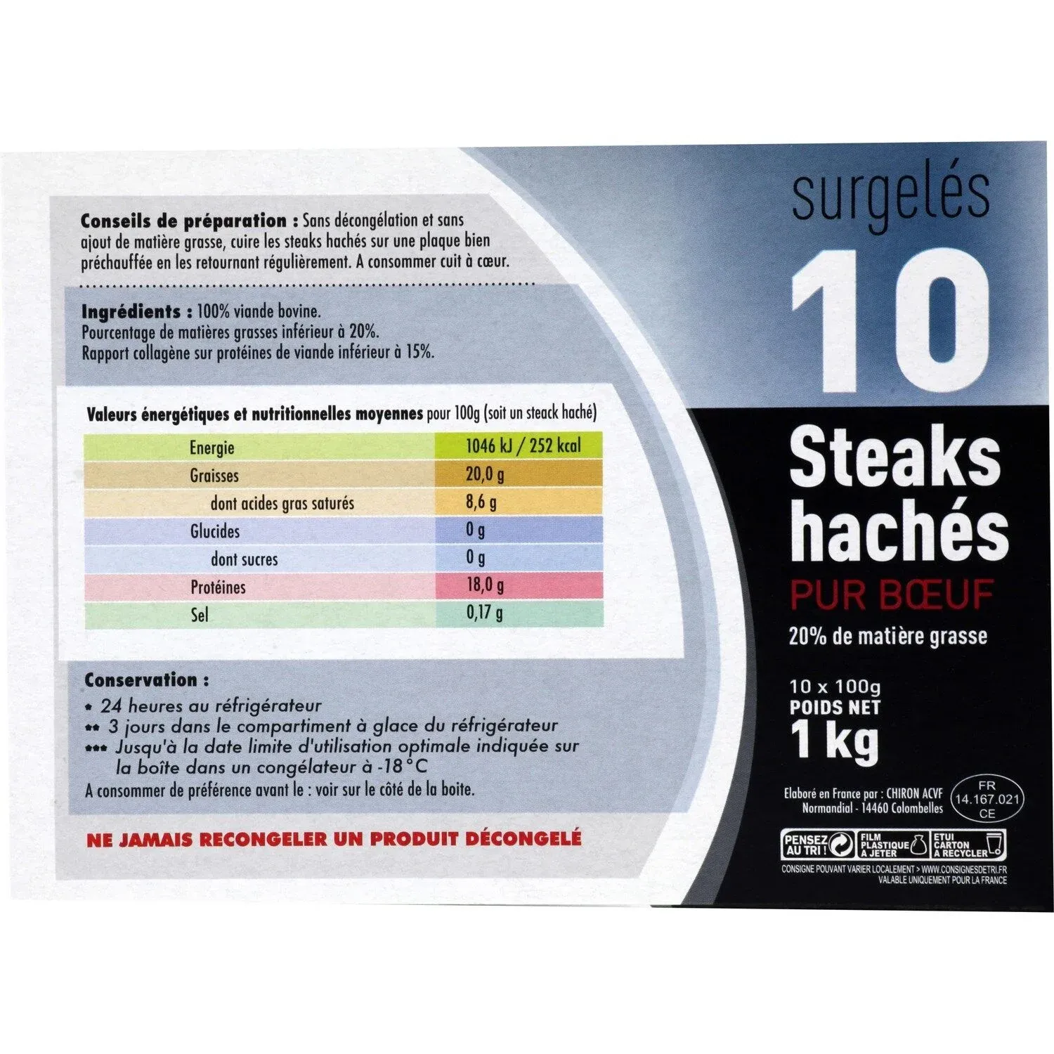 Steak haché pur bœuf 20% MG