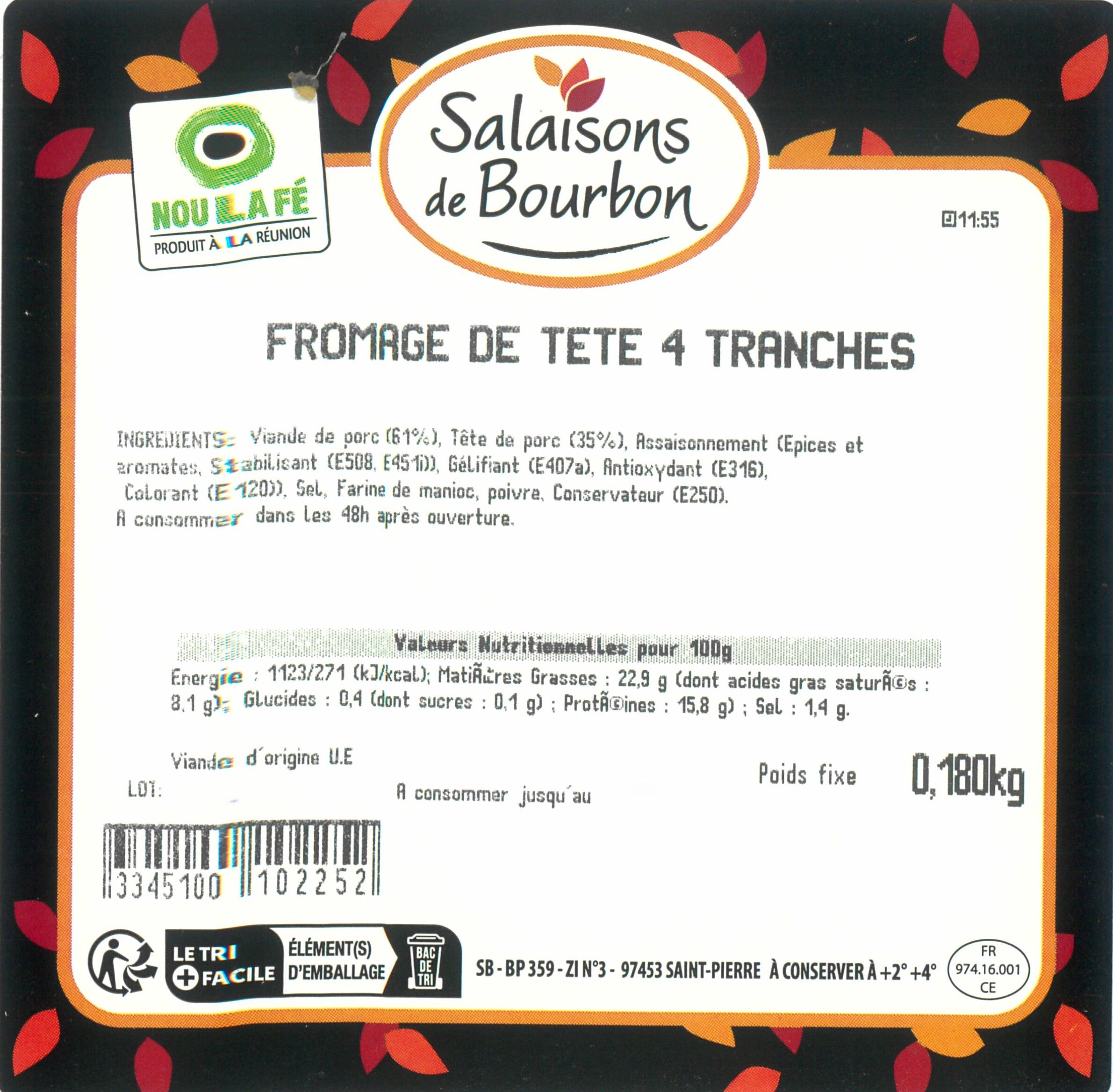 FROMAGE DE TÊTE CRÉOLE 180G 4 TRANCHES