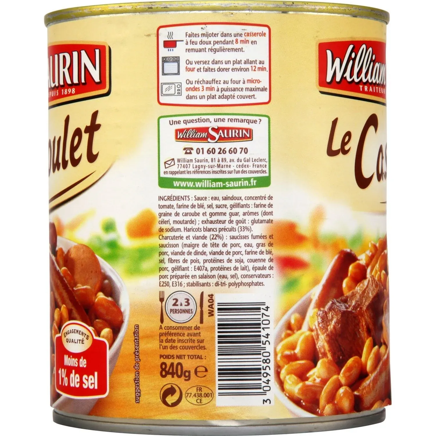 Plat cuisiné cassoulet WILLIAM SAURIN