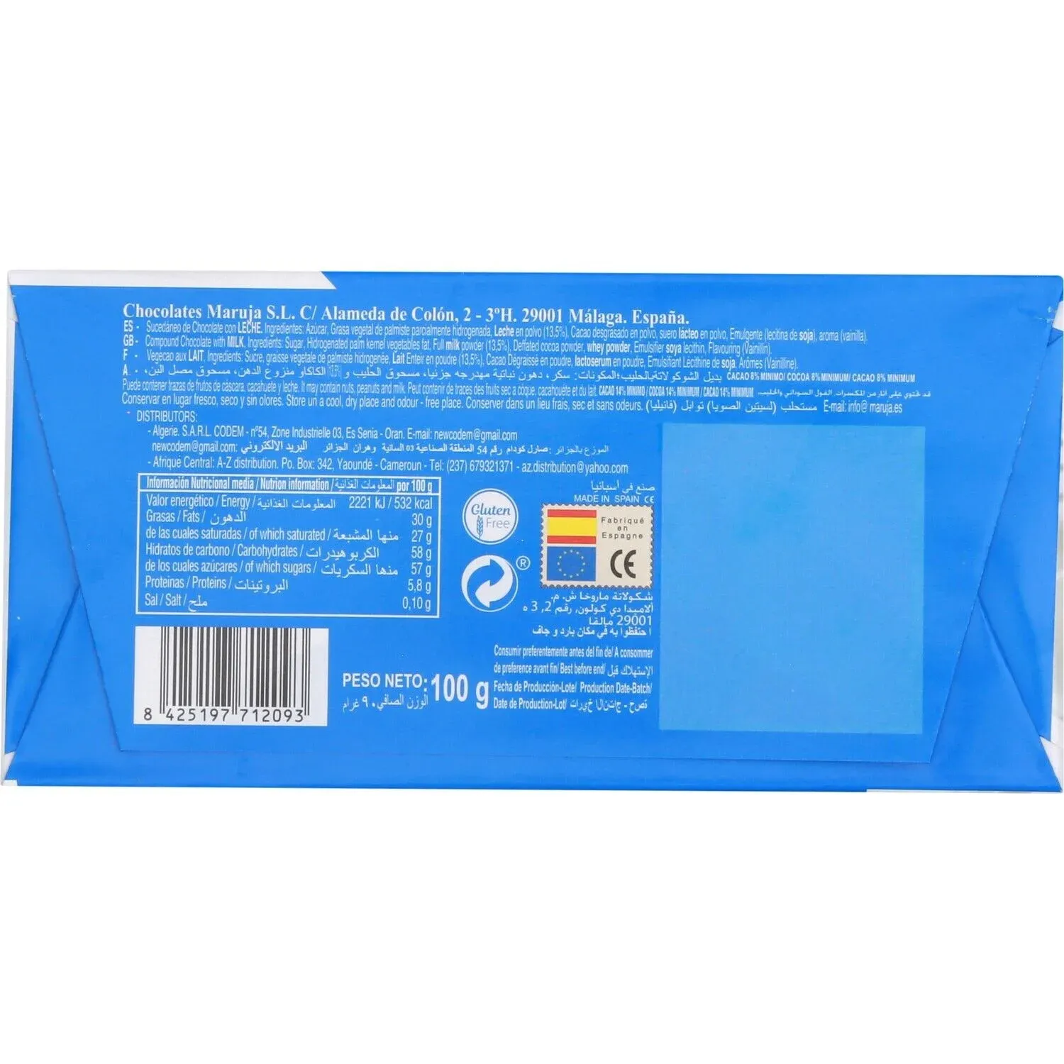 Tablette de Chocolat Lait Vegecao MARUJA