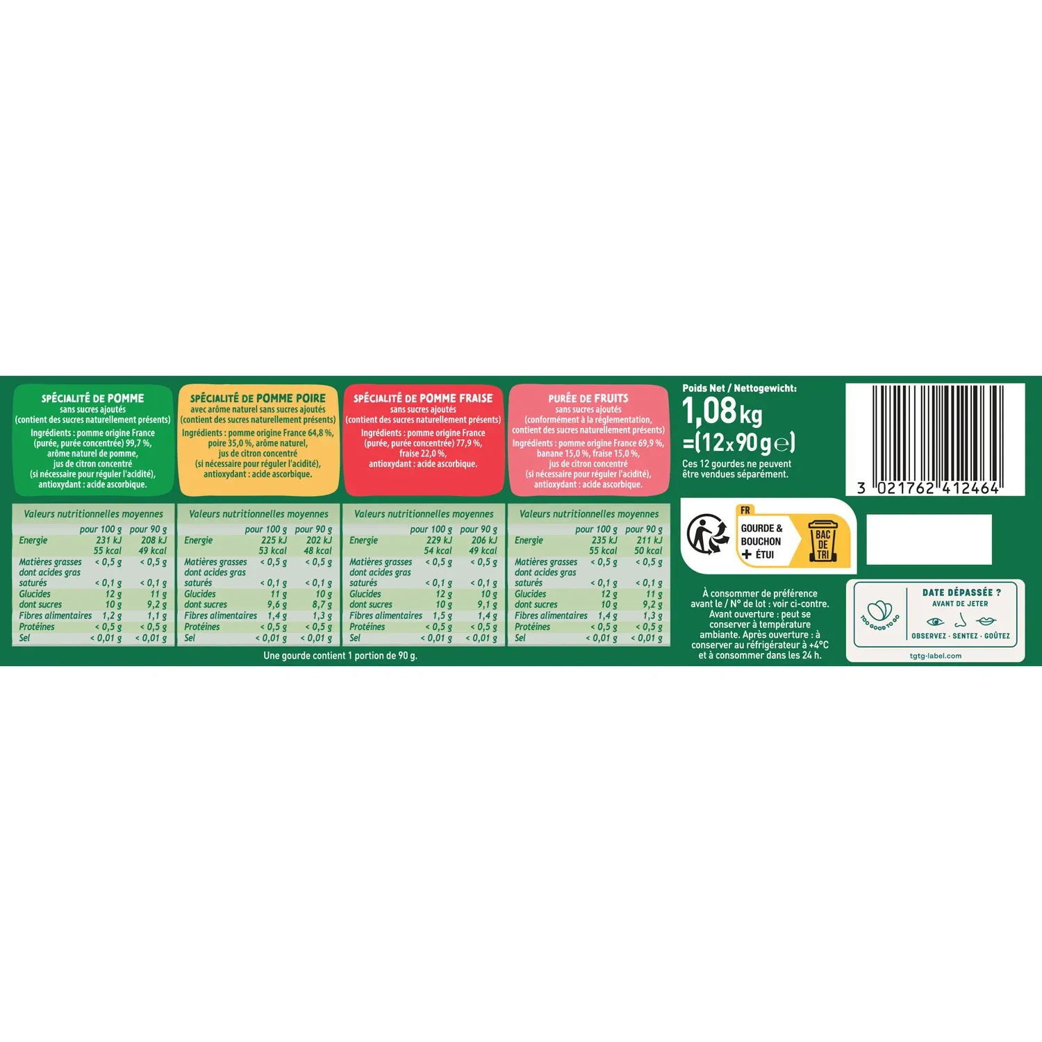 Compotes pomme, poire, fraise, banane fraise sans sucres ajoutés POM'POTES