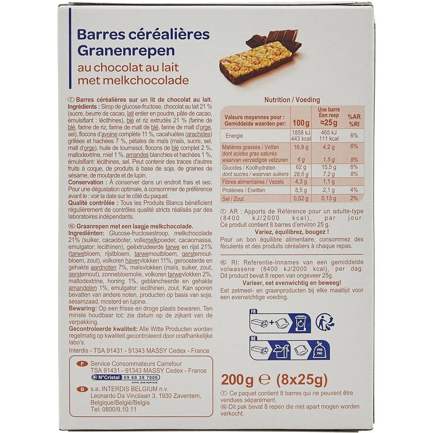Barres Céréales Chocolat Au Lait CARREFOUR