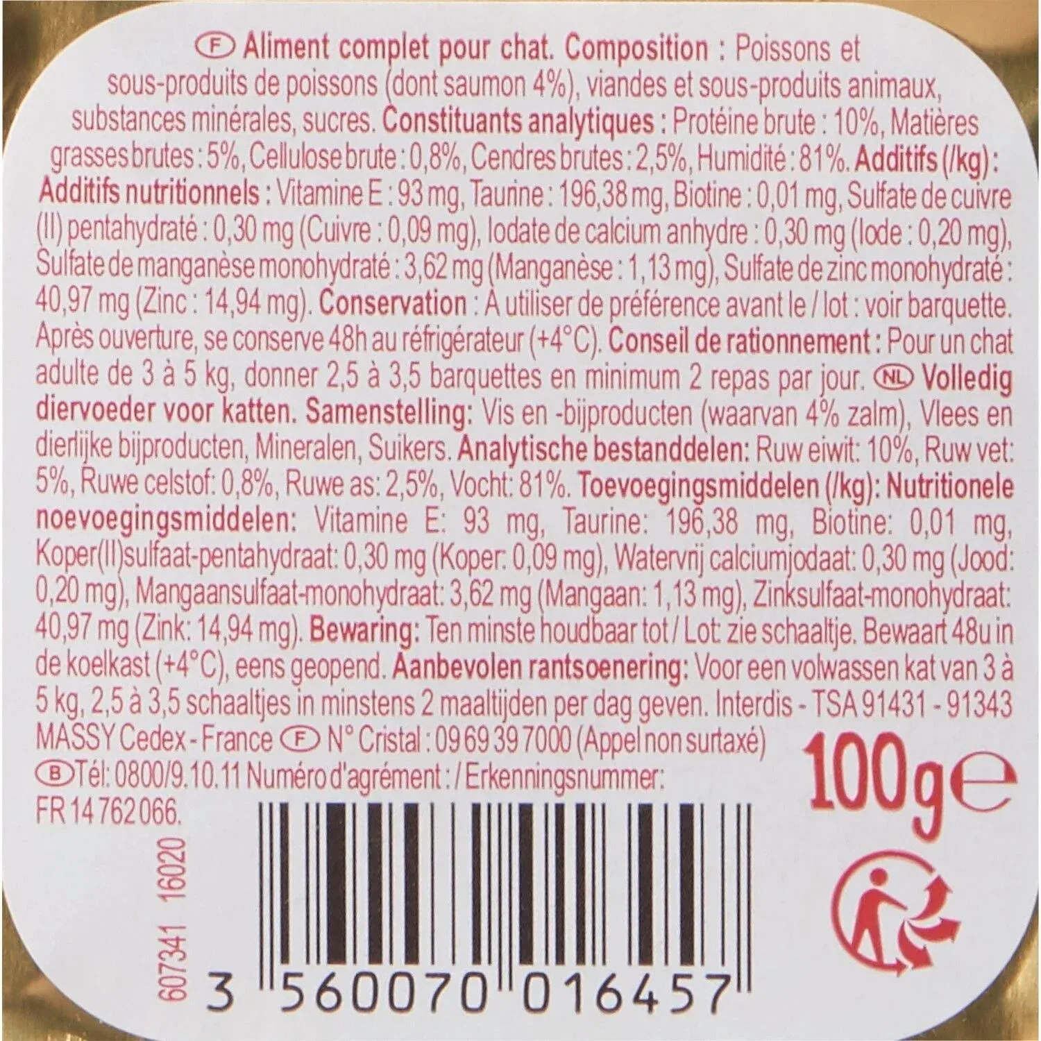 Pâtée Pour Chat Adulte En Terrine Saumon Vitalive CARREFOUR COMPANINO