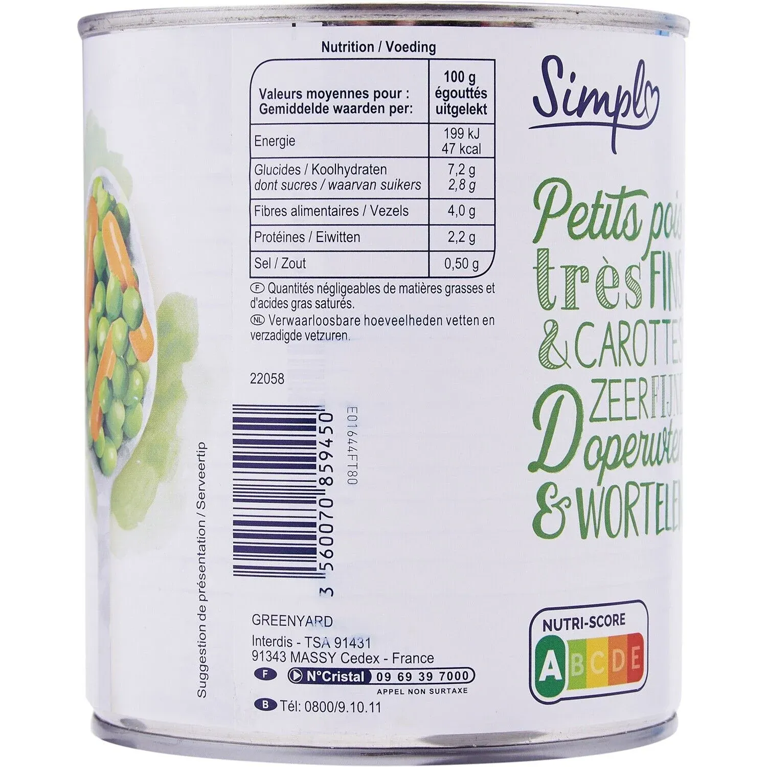 Petits pois carottes très fins SIMPL