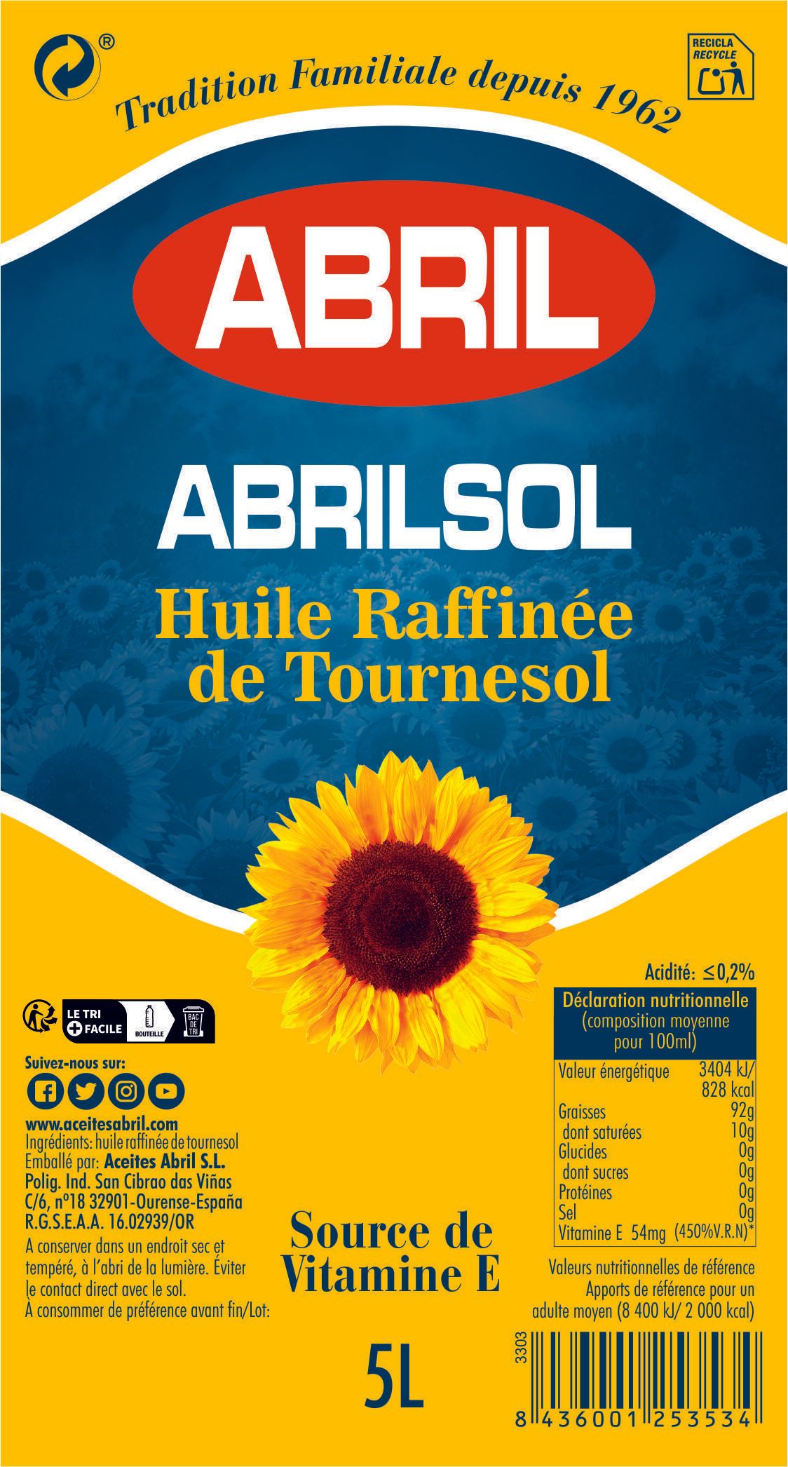 HUILE DE TOURNESOL 3 x 5L PET