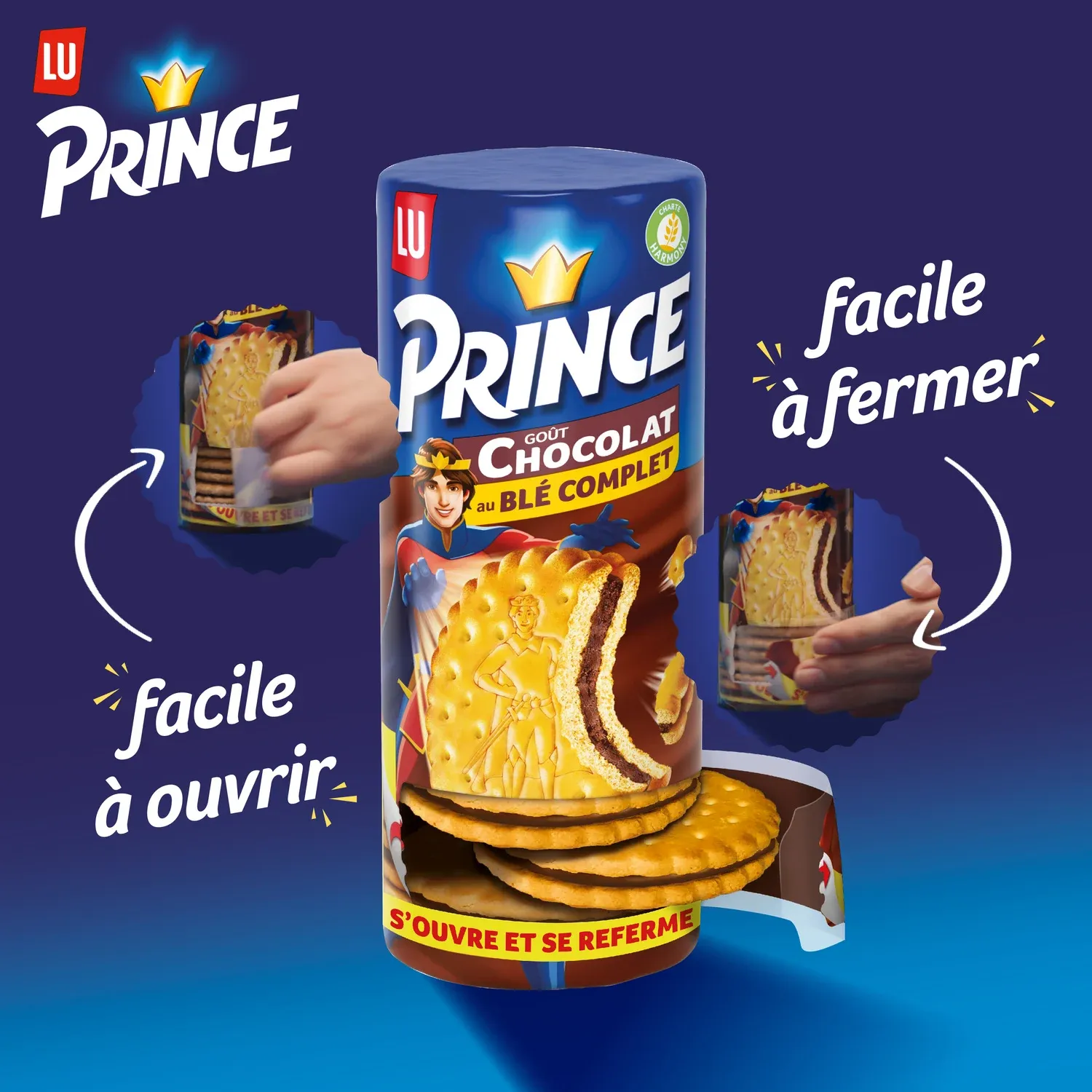 Biscuits fourrés au chocolat lait au blé complet Prince LU