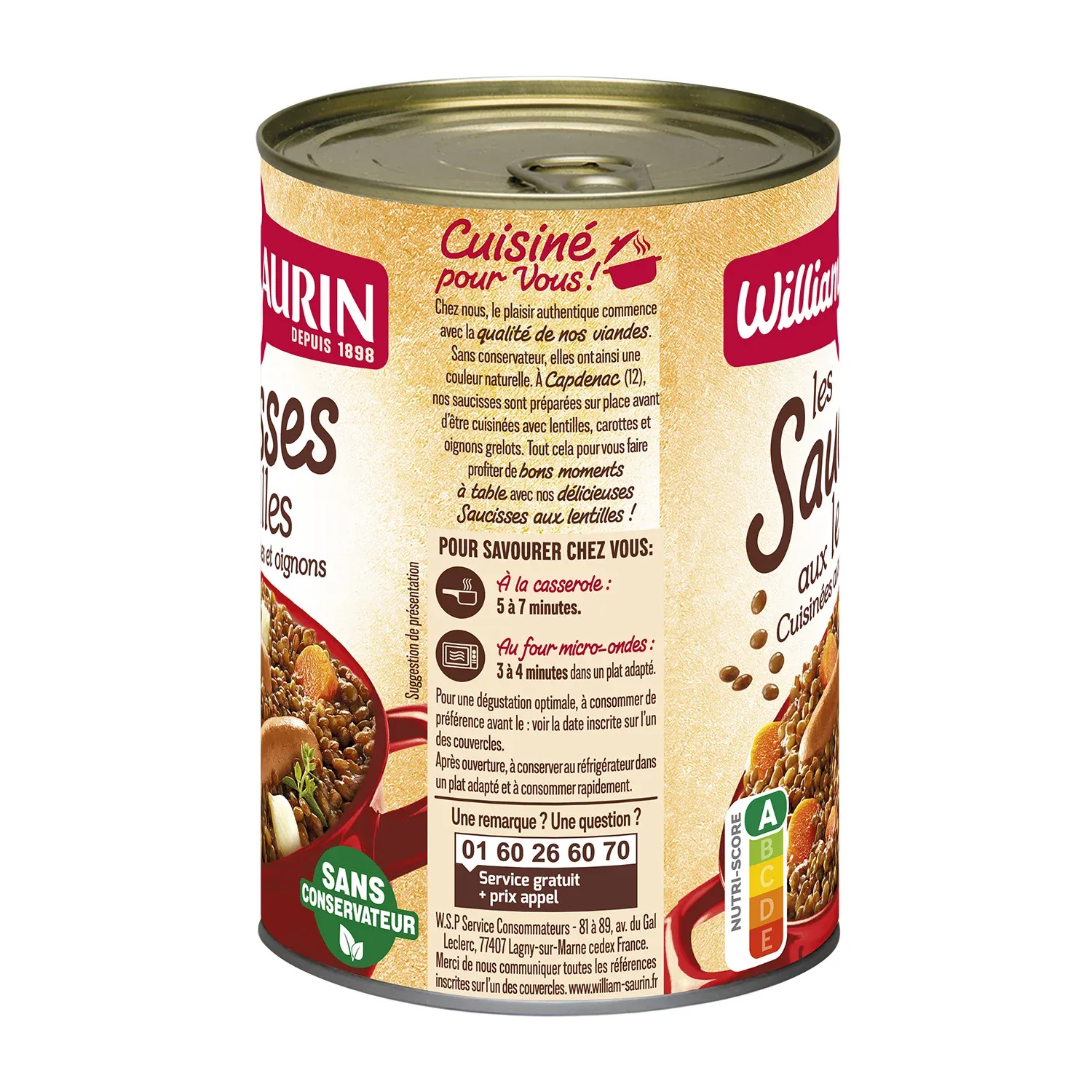 Plat Individuel Saucisses aux Lentilles WILLIAM SAURIN
