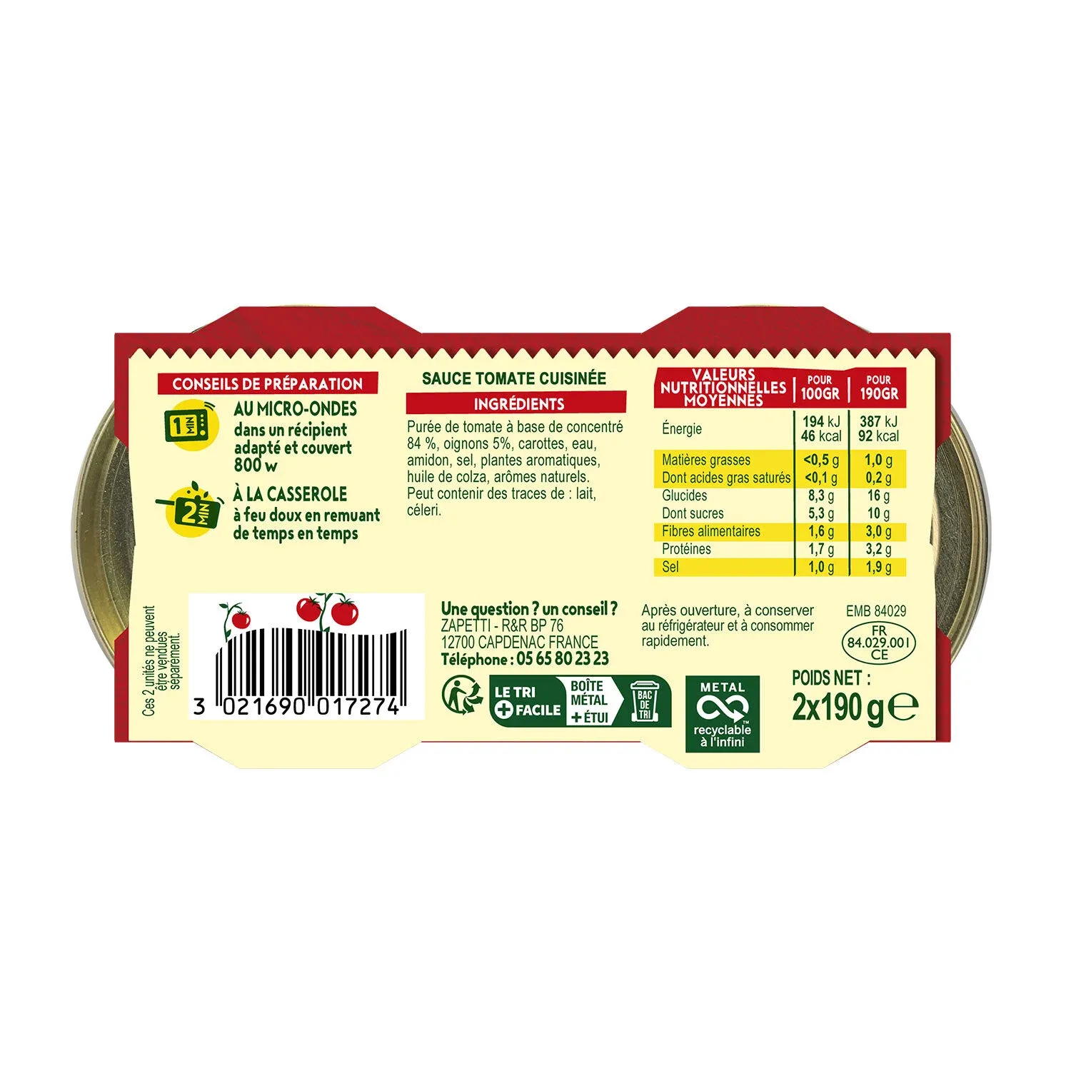 Sauce tomate ZAPETTI