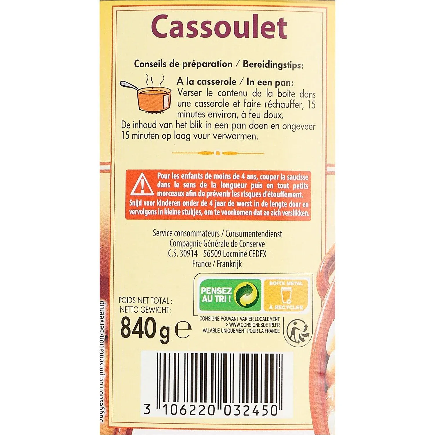 Plat cuisiné Cassoulet