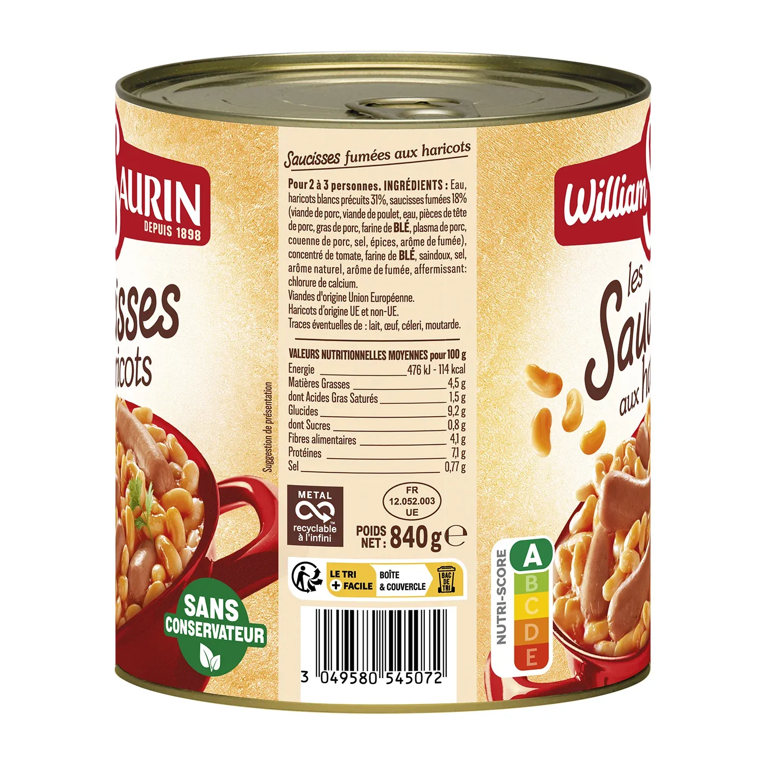 Plat familial Saucisses aux Haricots WILLIAM SAURIN