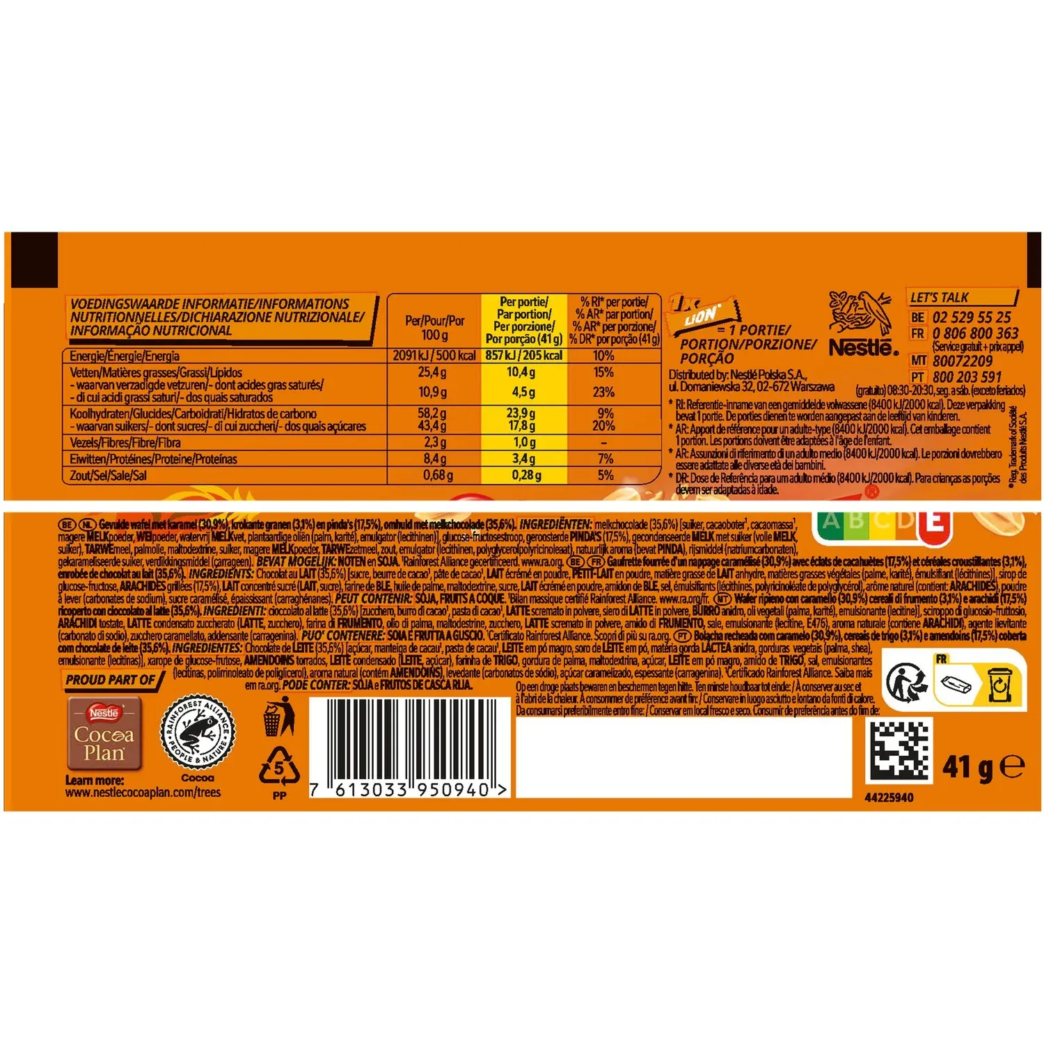 Barre de chocolat au lait et peanut LION