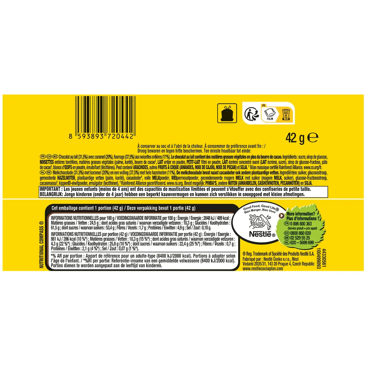 Barre de chocolat et noisettes NUTS