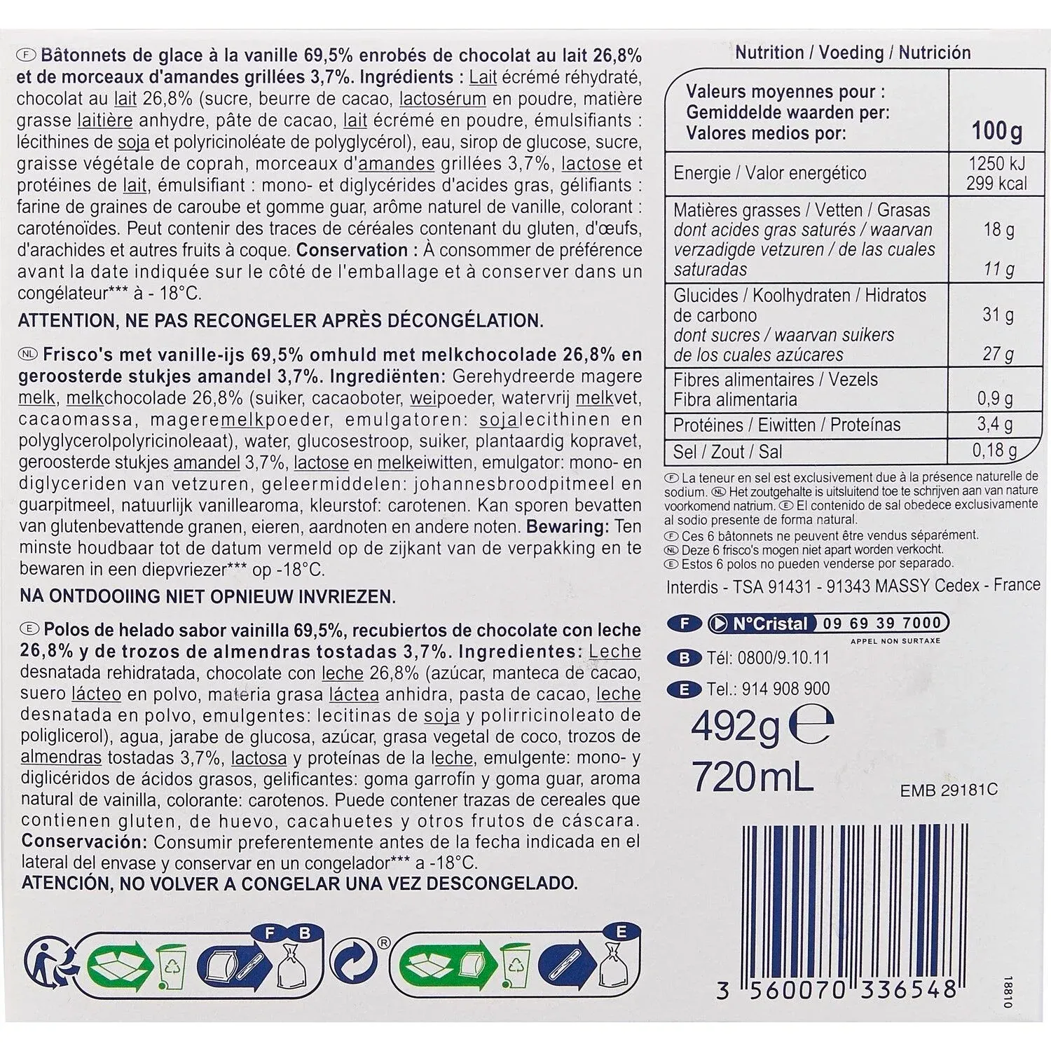 Glaces chocolat au lait amandes SIMPL