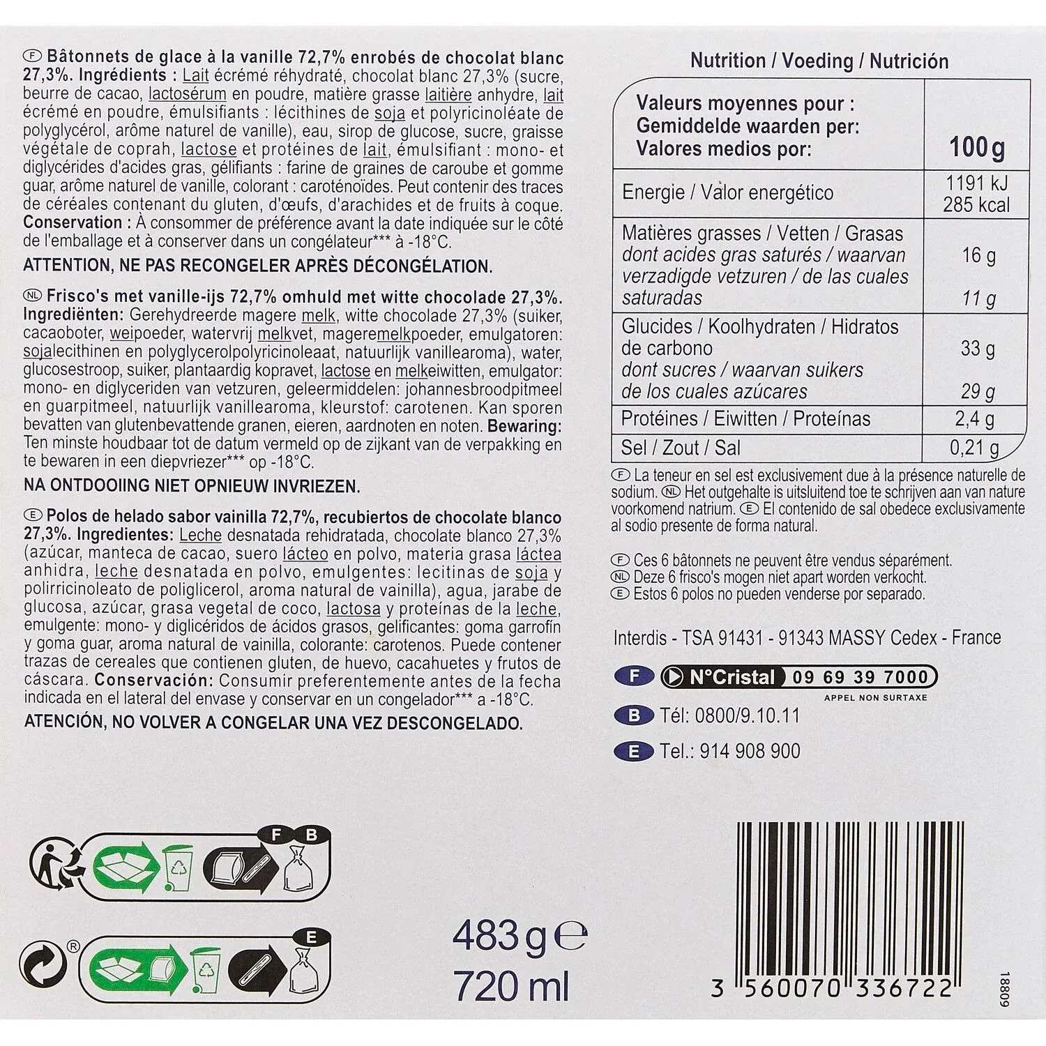 Glaces chocolat blanc SIMPL