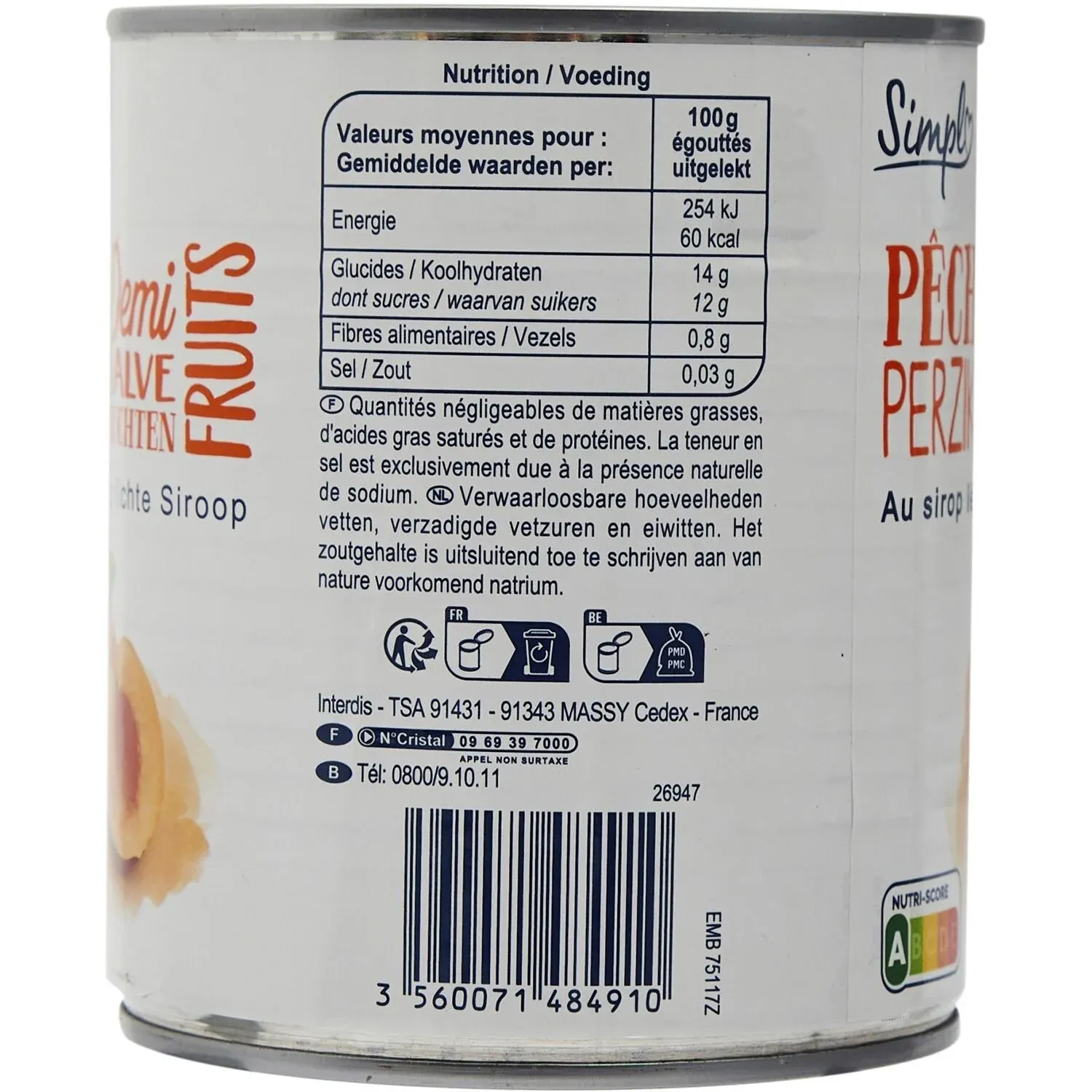 Fruits au Sirop Pêches Demi-Fruits SIMPL