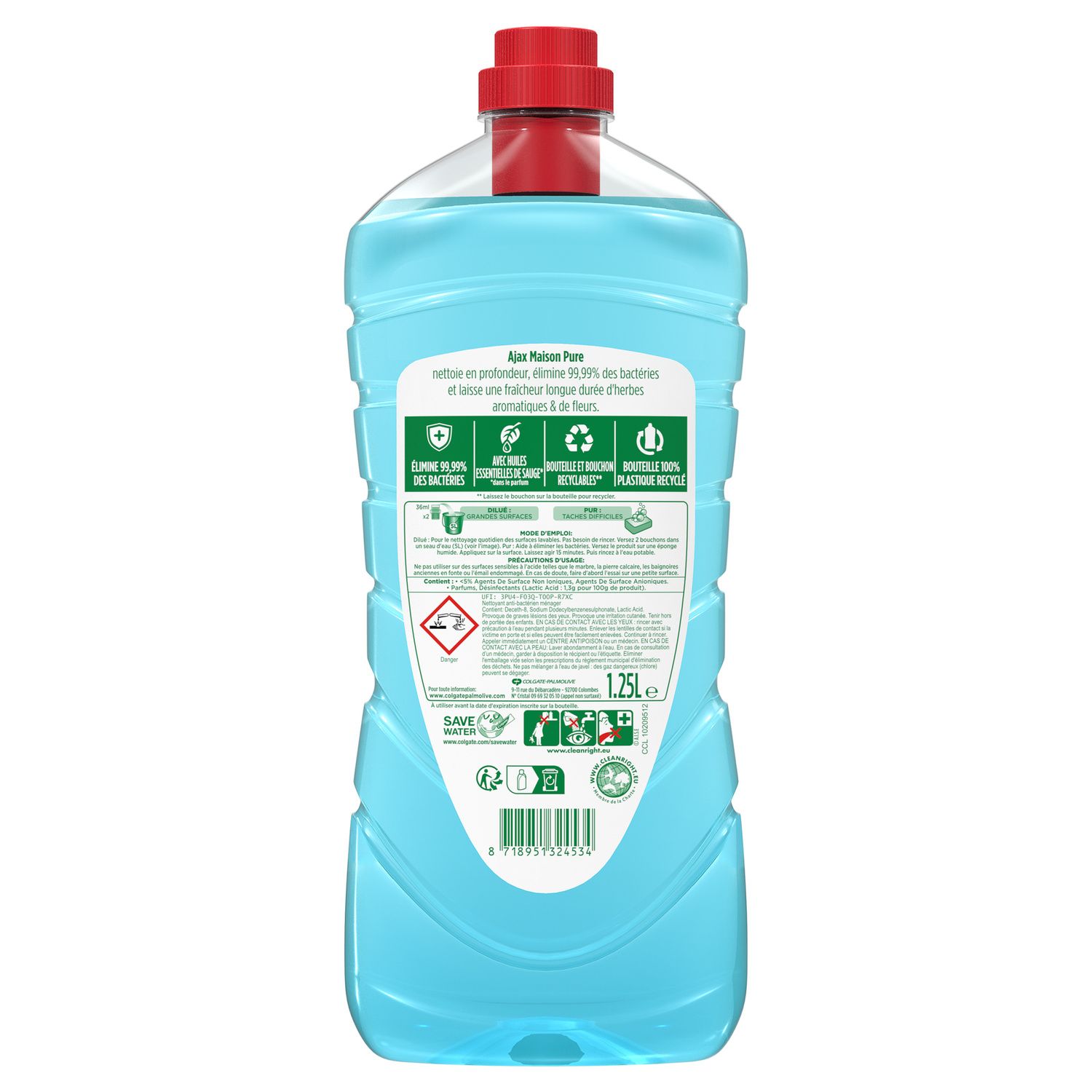 Nettoyant Ménager Multi-Surfaces Désinfectant Sauge Sureau Antibactérien AJAX
