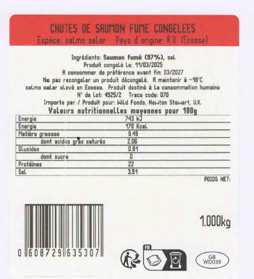 Chutes de saumon fumé Atlantique 90/10