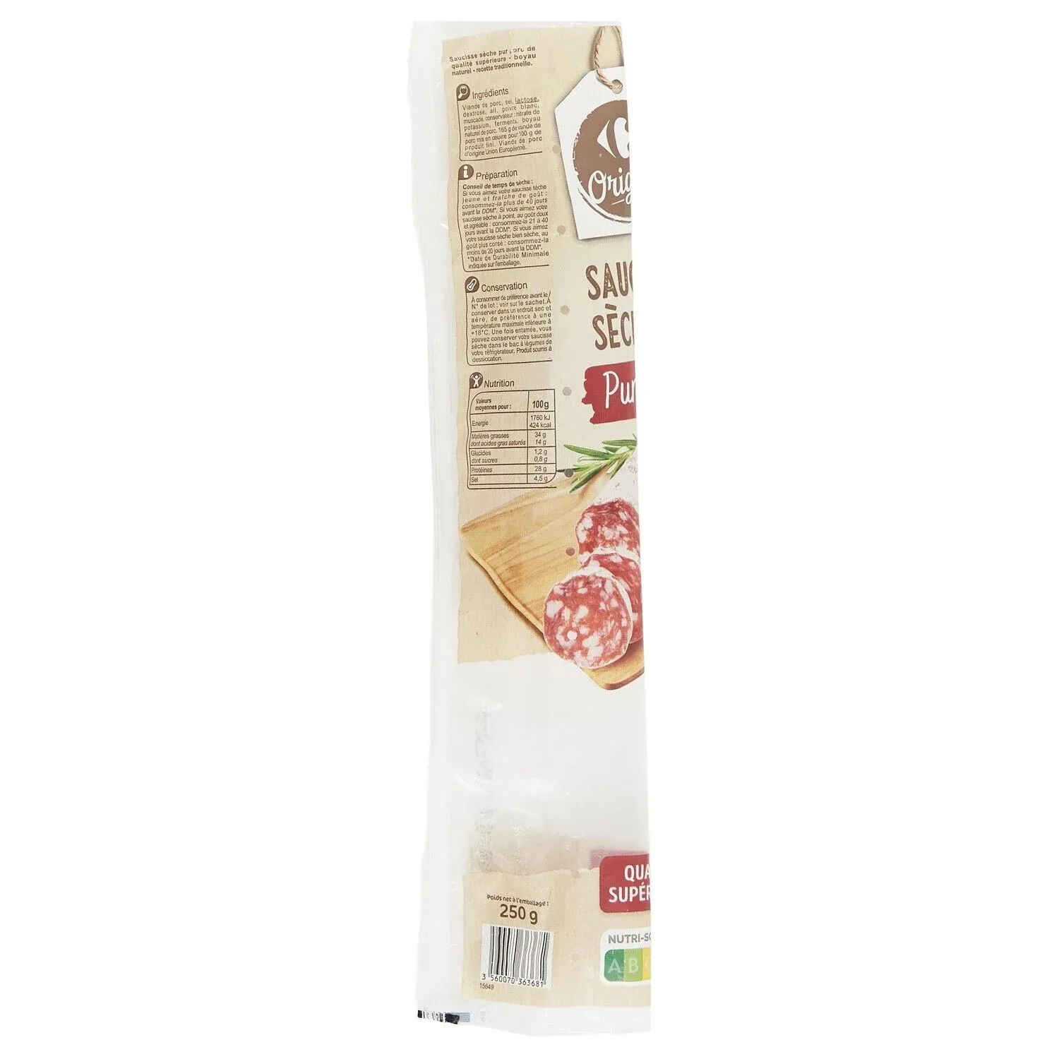 Saucisse sèche pur porc CARREFOUR ORIGINAL