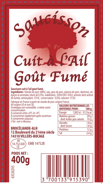 SAUCISSON CUIT A L’AIL GOÛT FUMÉ