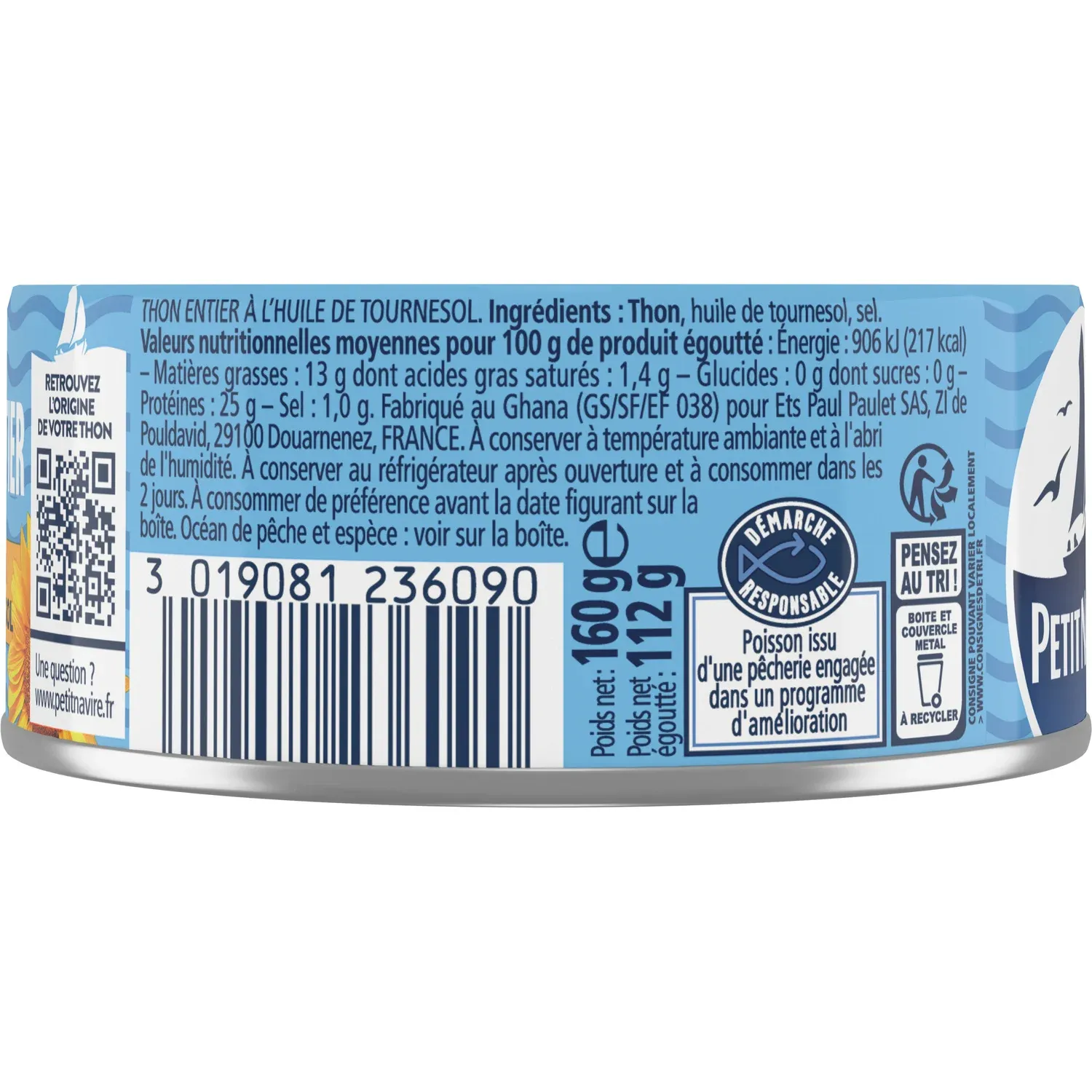 Thon entier à l'huile de tournesol PETIT NAVIRE