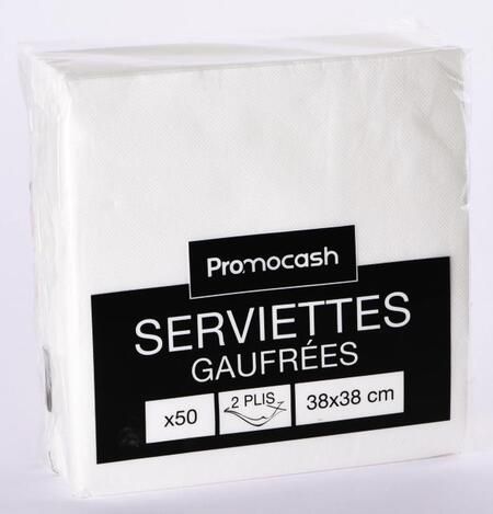 Serviettes Gaufrées 2 Plis 38X38Cm Blanc X50