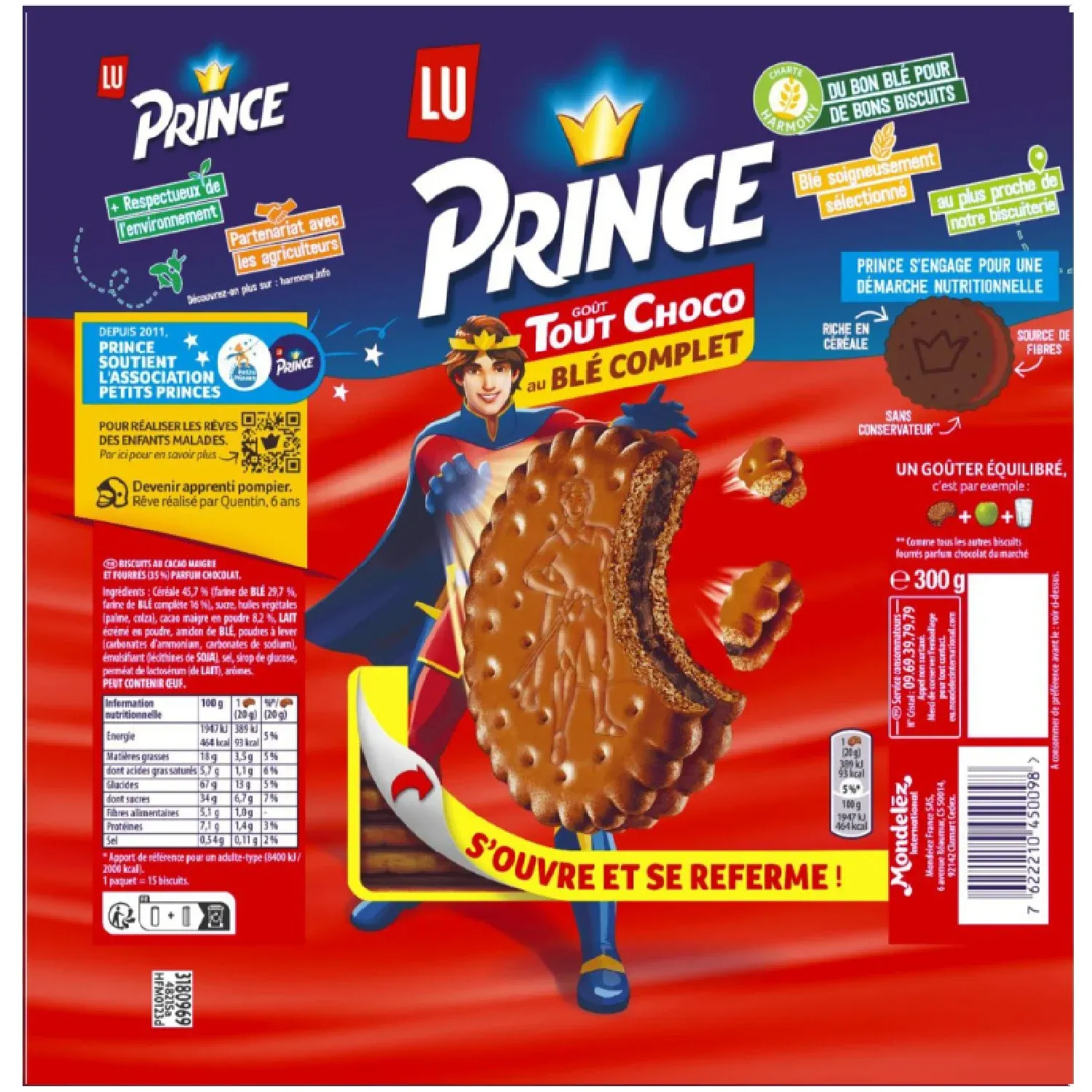 Biscuits fourrés tout chocolat au blé complet Prince LU