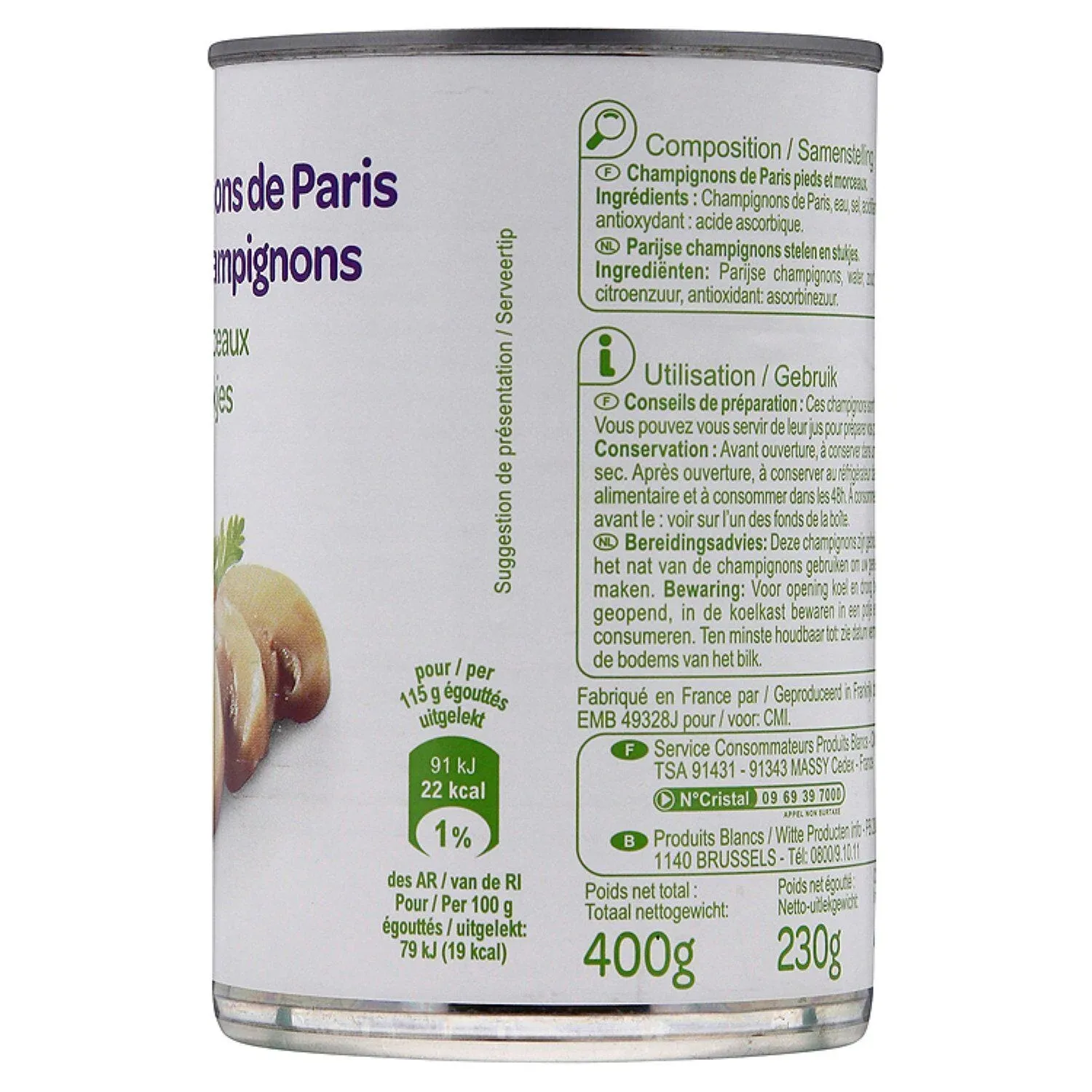Champignons de Paris pieds et morceaux