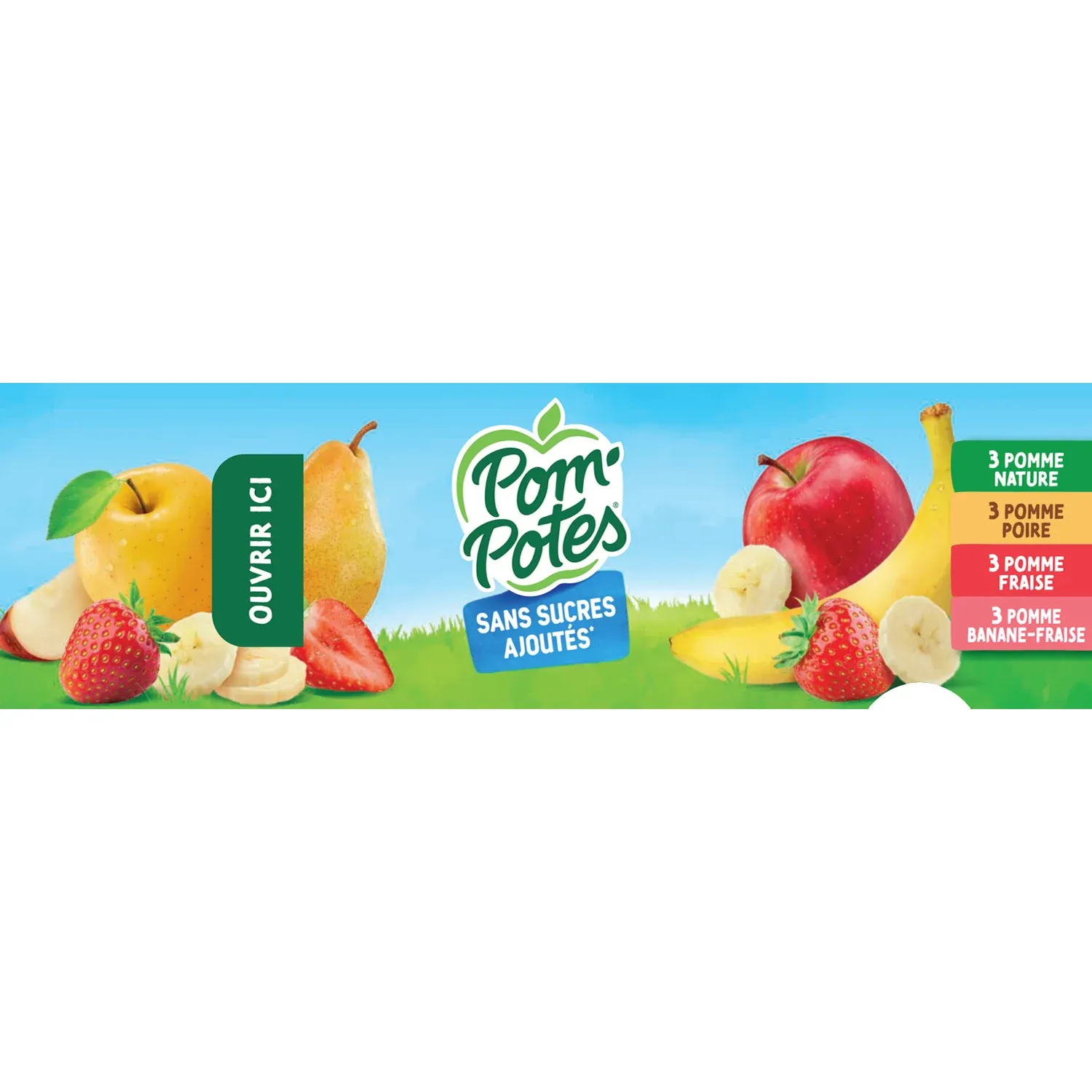 Compotes pomme, poire, fraise, banane fraise sans sucres ajoutés POM'POTES