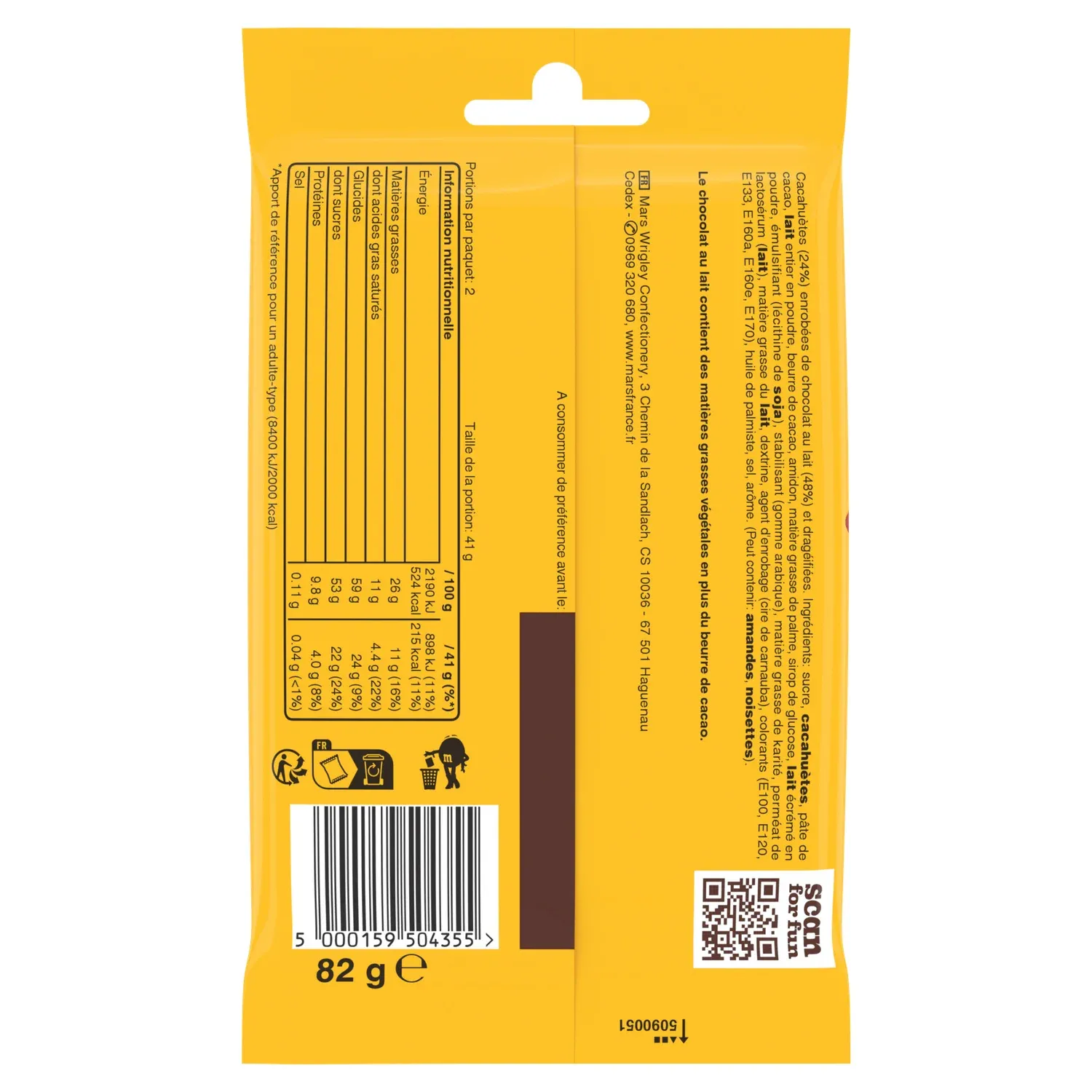 Bonbons chocolat au lait et cacahuètes  M&MS PEANUT
