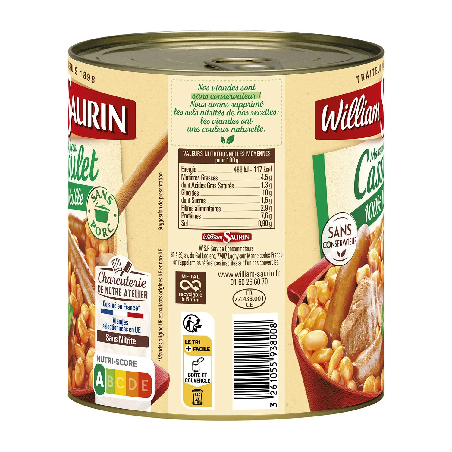 Plat cuisiné cassoulet 100% volaille WILLIAM SAURIN