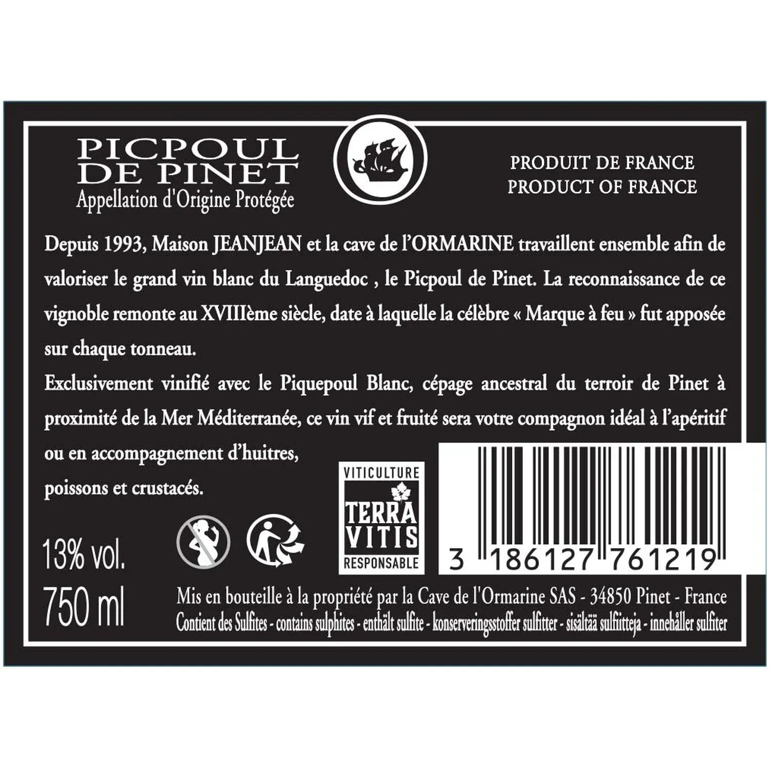 Vin Blanc A.O.P. Picpoul de Pinet ORMARINE