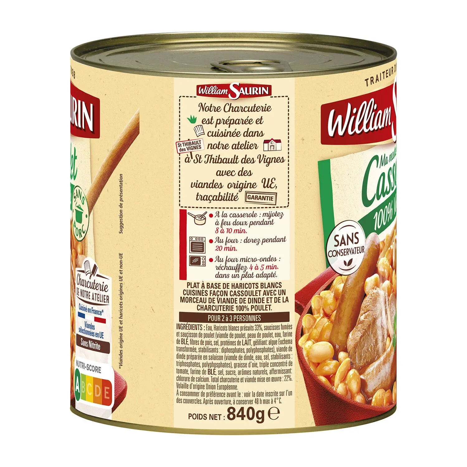 Plat cuisiné cassoulet 100% volaille WILLIAM SAURIN