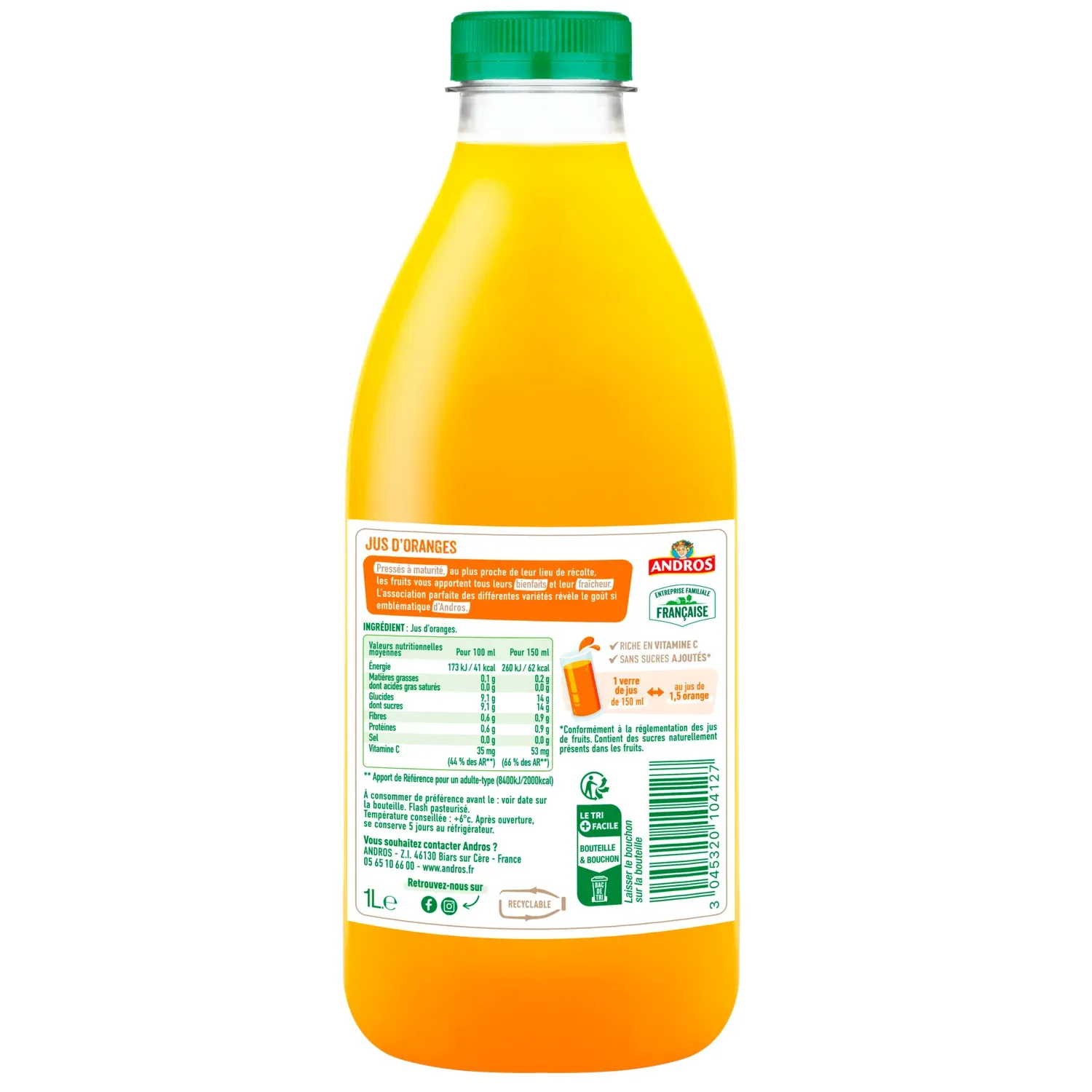 Jus D'Orange Pressées 100% Pur Jus Sans Sucres Ajoutés ANDROS